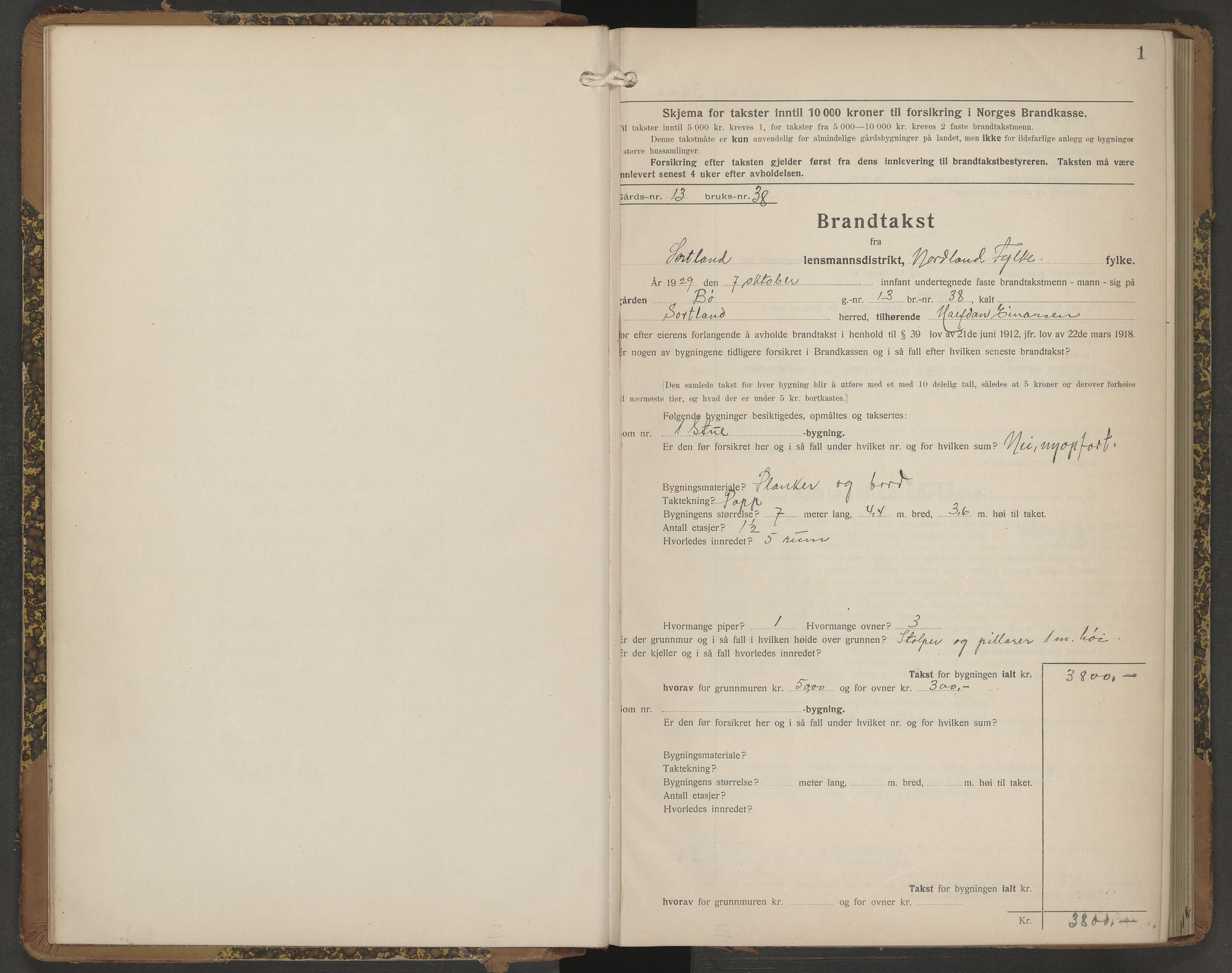 Sortland lensmannskontor, AV/SAT-A-6376/2/Oa/L0007: Branntakstprotokoll, 1929-1931