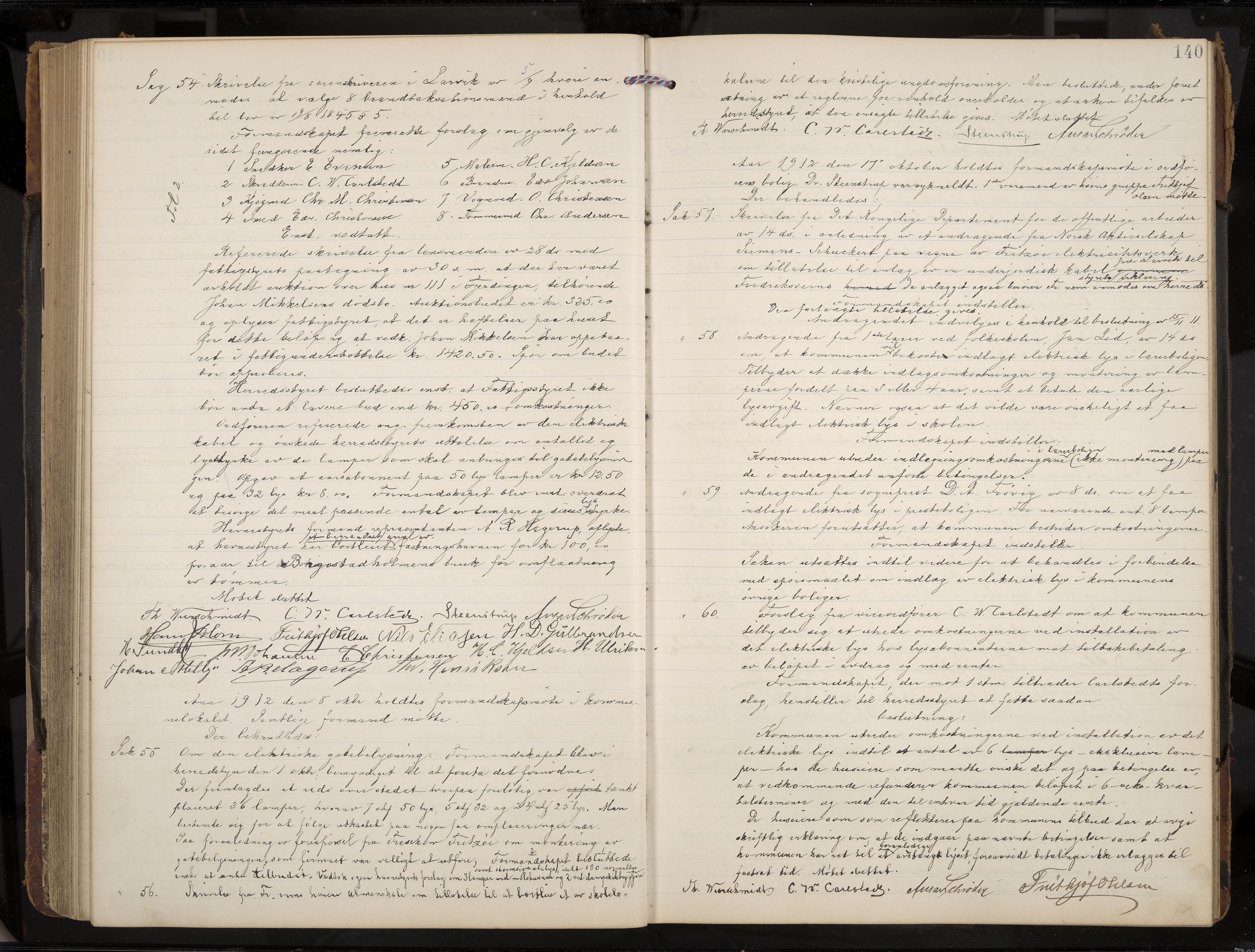 Stavern formannskap og sentraladministrasjon, IKAK/0708021/A/Aa/L0005: Møtebok med register, 1905-1917, s. 140