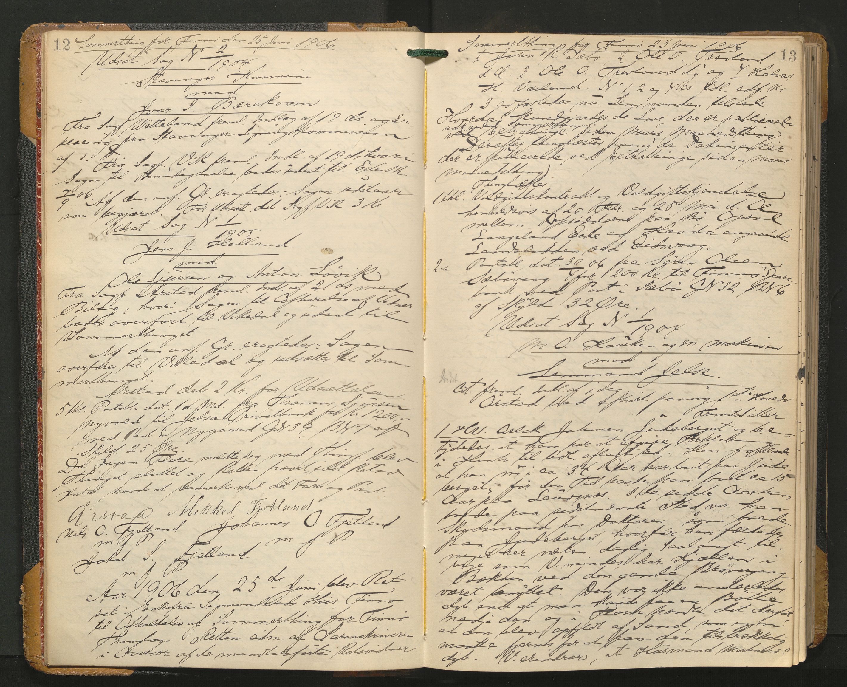 Ryfylke tingrett, AV/SAST-A-100055/001/I/IB/IB0/L0022: Tingbok, Ryfylke, 1906-1909, s. 12-13