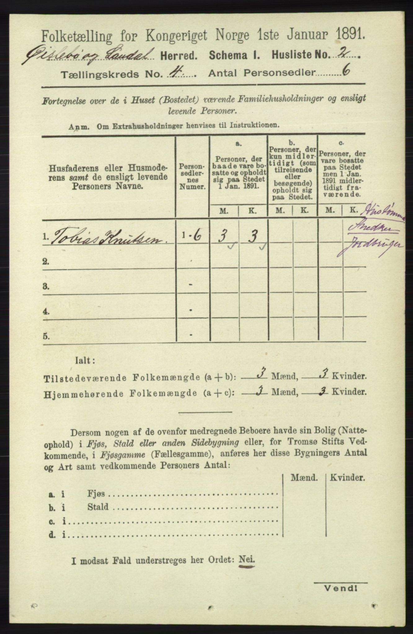 RA, Folketelling 1891 for 1021 Øyslebø og Laudal herred, 1891, s. 952