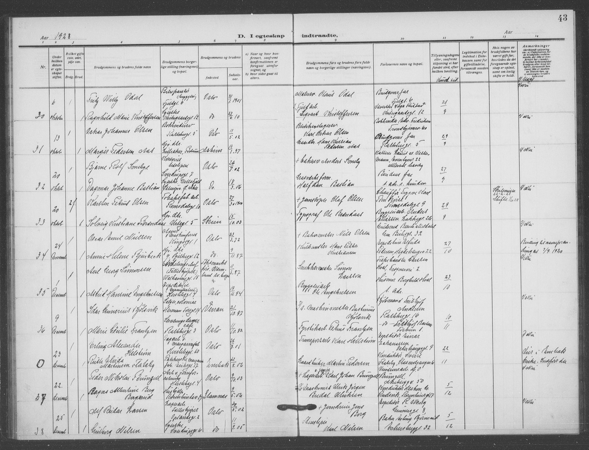 Matteus prestekontor Kirkebøker, AV/SAO-A-10870/F/Fa/L0003: Ministerialbok nr. 3, 1917-1938, s. 43