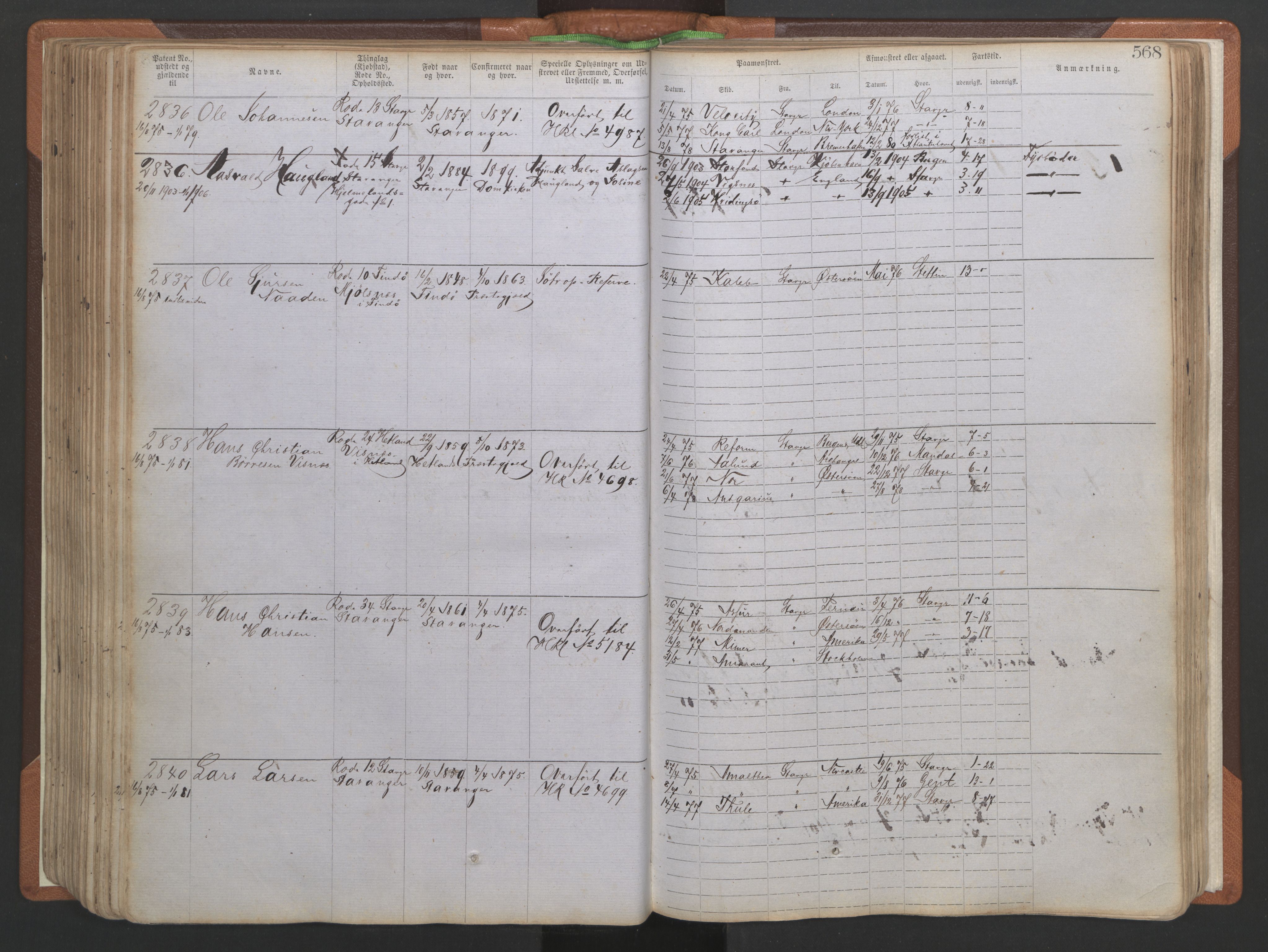 Stavanger sjømannskontor, SAST/A-102006/F/Ff/L0005: Annotasjonsrulle No 1, patentnr. 1786-3585 (del 2), 1872-1900, s. 215