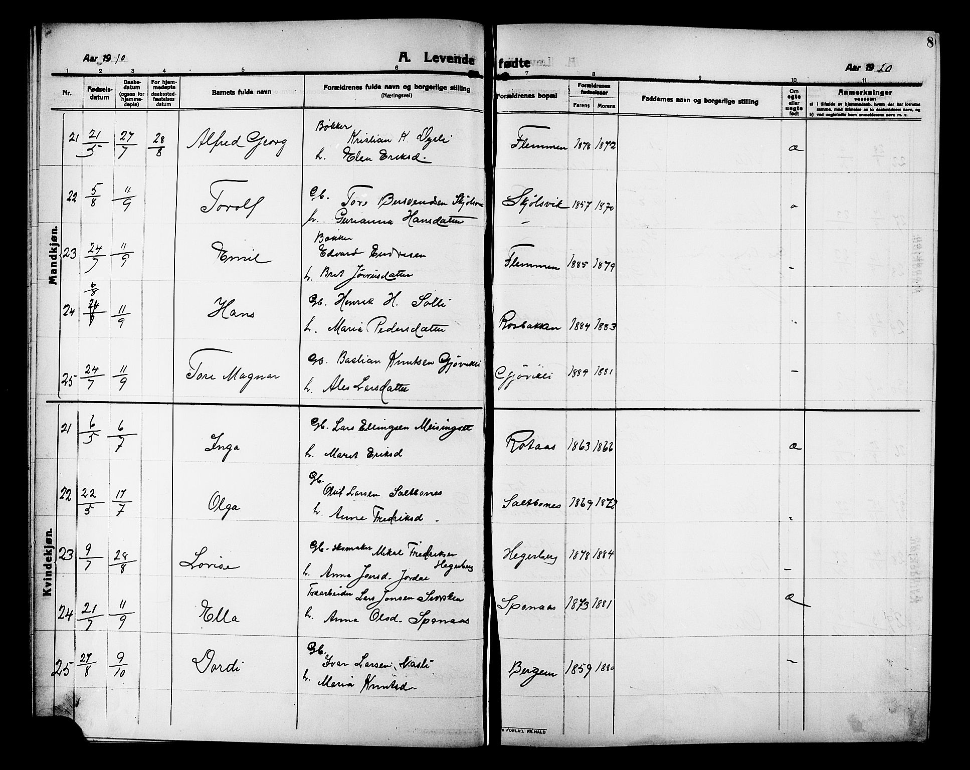 Ministerialprotokoller, klokkerbøker og fødselsregistre - Møre og Romsdal, AV/SAT-A-1454/586/L0993: Klokkerbok nr. 586C04, 1910-1918, s. 8