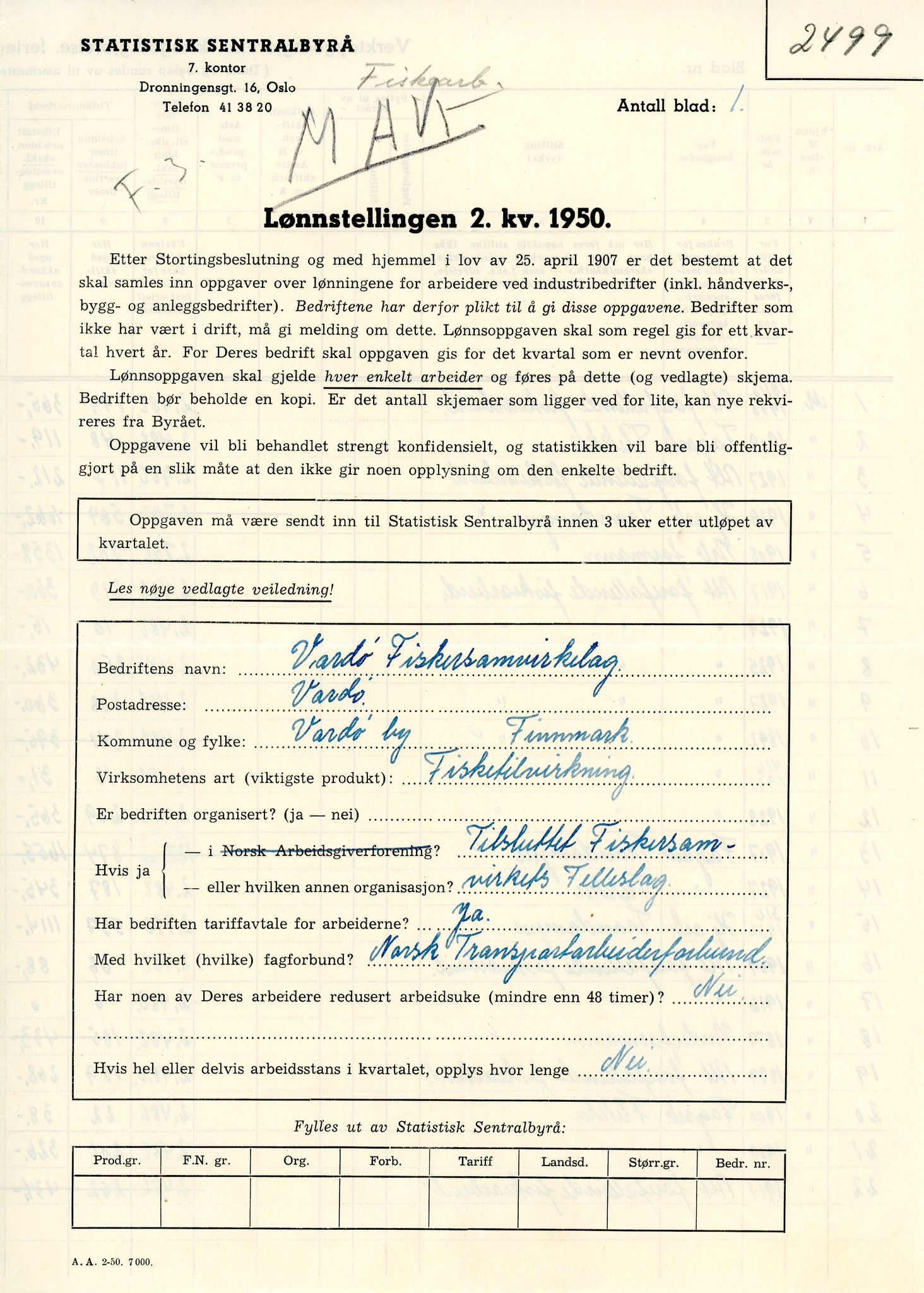 Vardø Fiskersamvirkelag, VAMU/A-0037/D/Da/L0007: Korrespondanse St-Tr, 1947-1950