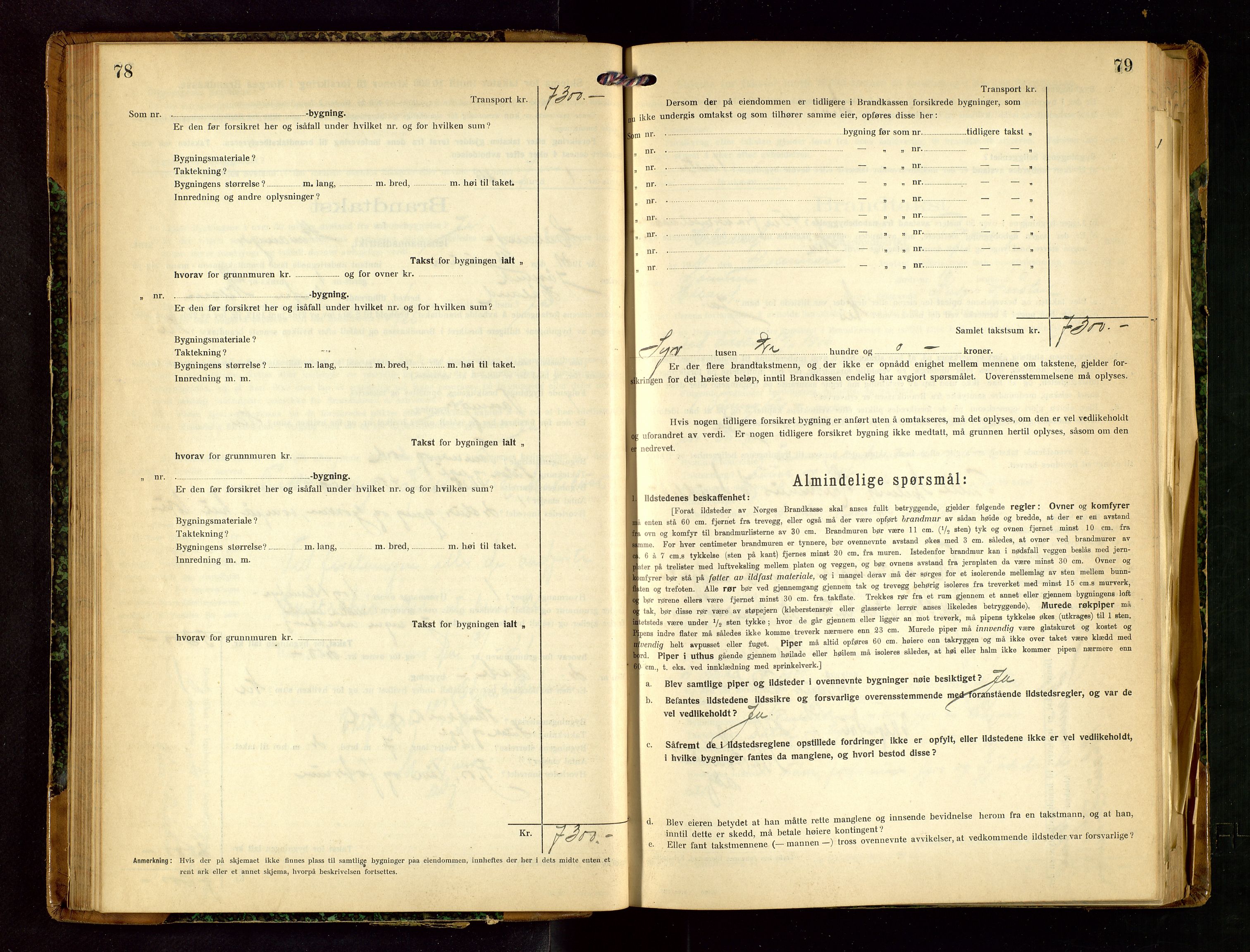 Håland lensmannskontor, AV/SAST-A-100100/Gob/L0007: Branntakstprotokoll - skjematakst. Register i boken., 1920-1925, s. 78-79