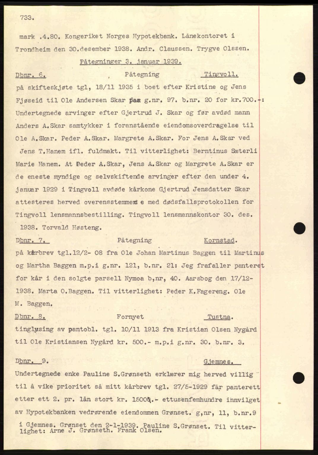 Nordmøre sorenskriveri, SAT/A-4132/1/2/2Ca: Pantebok nr. C80, 1936-1939, Dagboknr: 6/1939