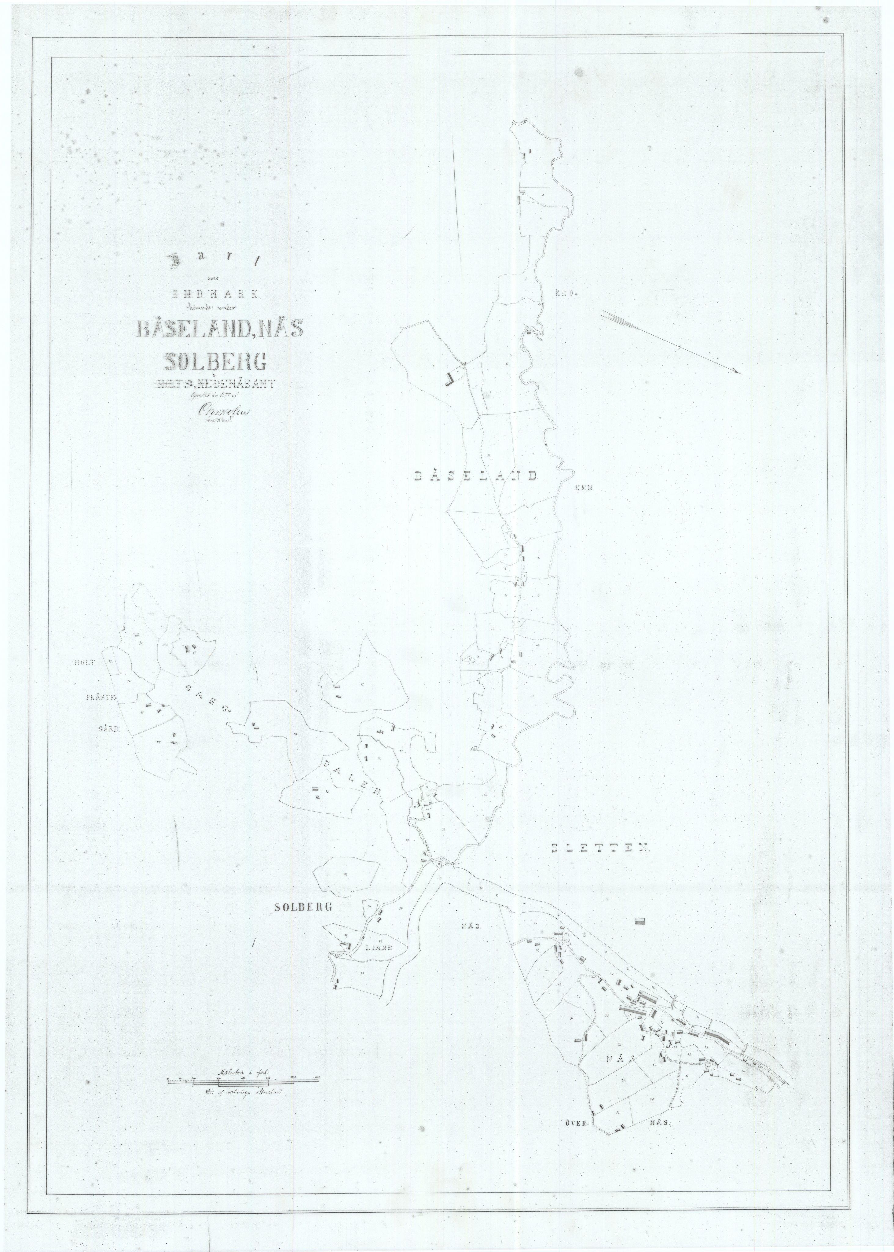 Jacob Aall & Søn AS, NESJ/NJM-007/08/L0002: Kart over Indmark hörende under Båseland, Näs, Solberg, 1877 av Chr. Holm, kopi, 1877