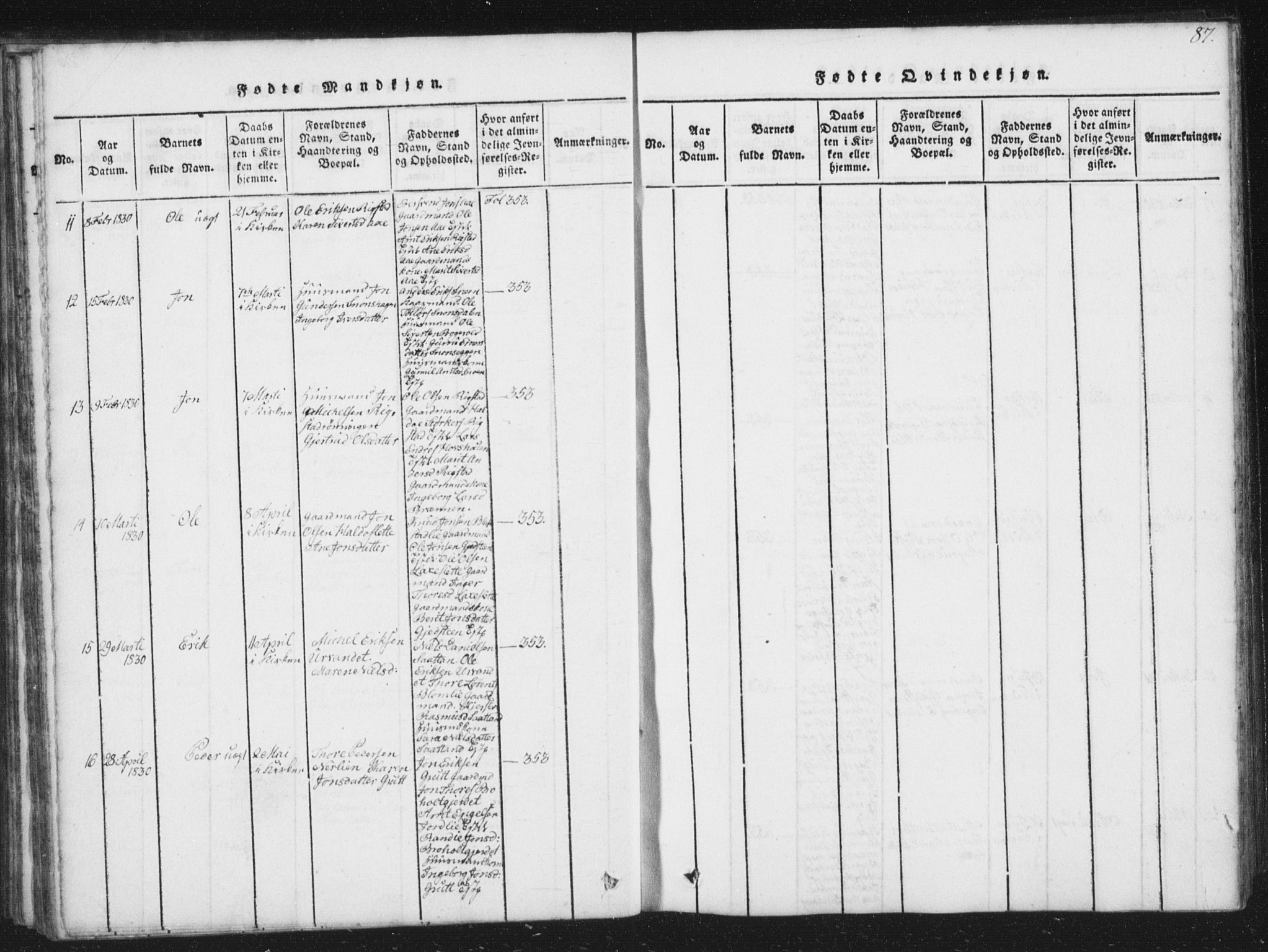 Ministerialprotokoller, klokkerbøker og fødselsregistre - Sør-Trøndelag, AV/SAT-A-1456/672/L0862: Klokkerbok nr. 672C01, 1816-1831, s. 87