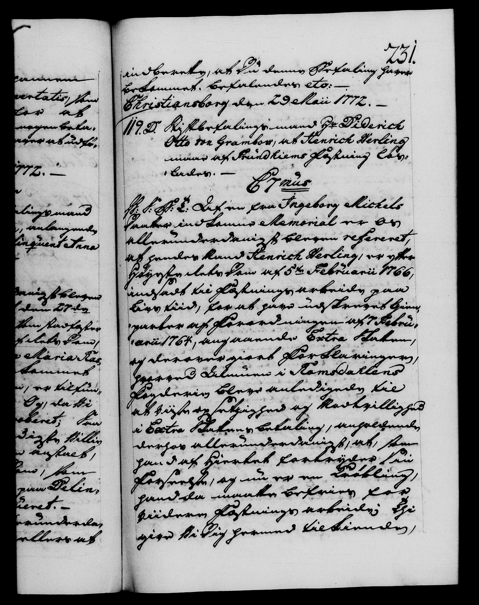 Danske Kanselli 1572-1799, AV/RA-EA-3023/F/Fc/Fca/Fcab/L0040: Norske tegnelser "Norske eller 3. depts. missiver", 1771-1773, s. 231a