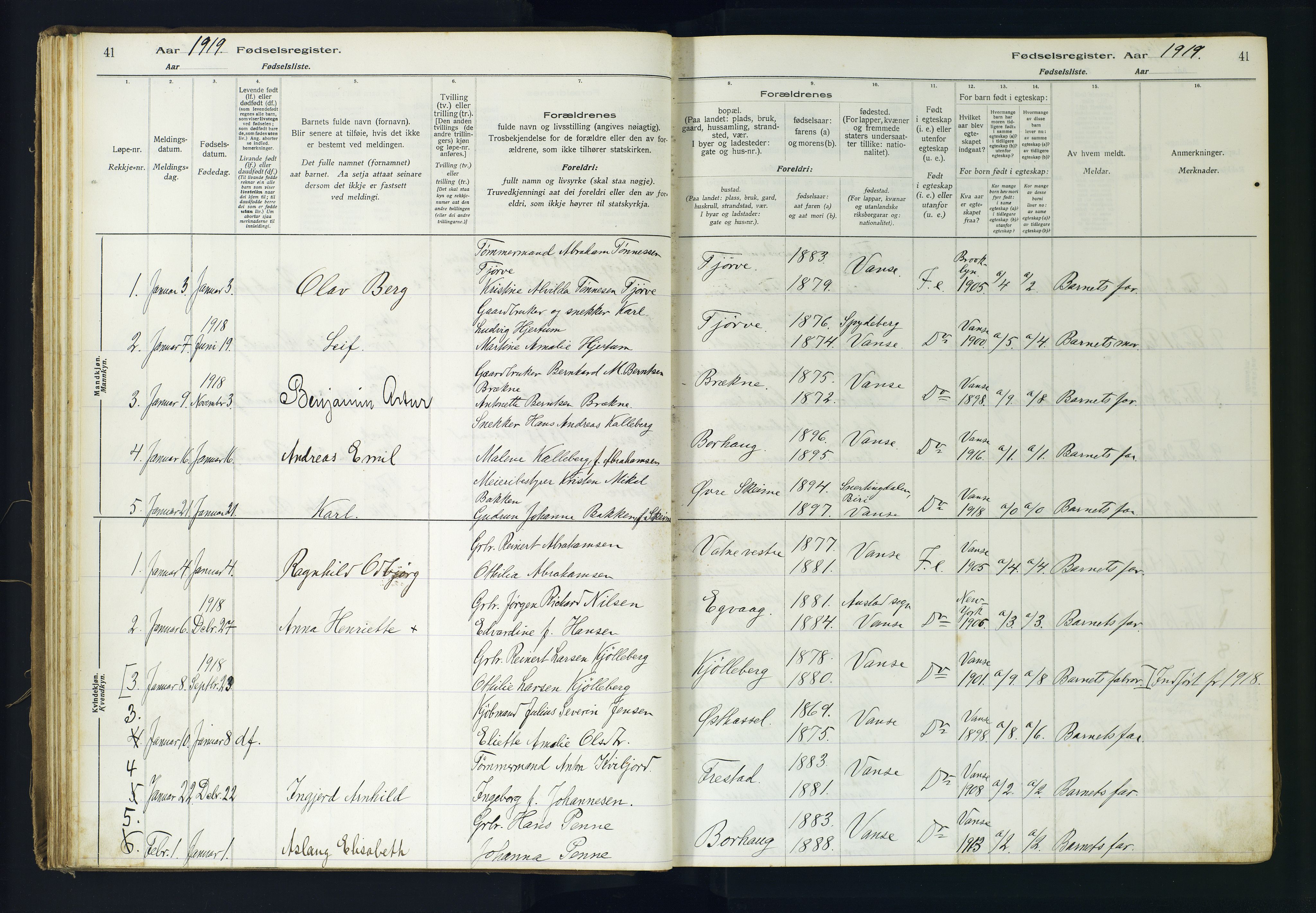 Lista sokneprestkontor, SAK/1111-0027/J/Ja/L0001: Fødselsregister nr. A-VI-30, 1916-1934, s. 41
