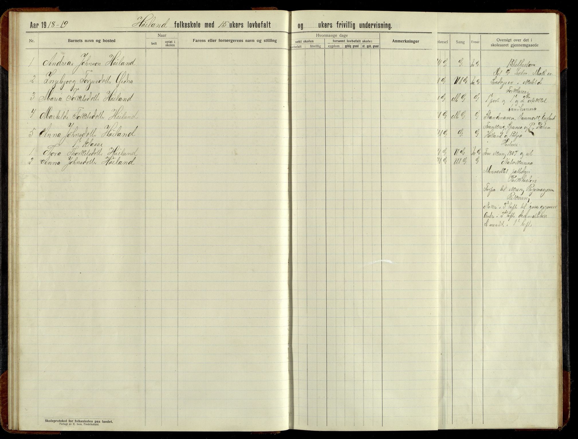 Grindheim kommune - Høyland Skolekrets, ARKSOR/1027GR551/H/L0002: Skoleprotokoll (d), 1913-1956