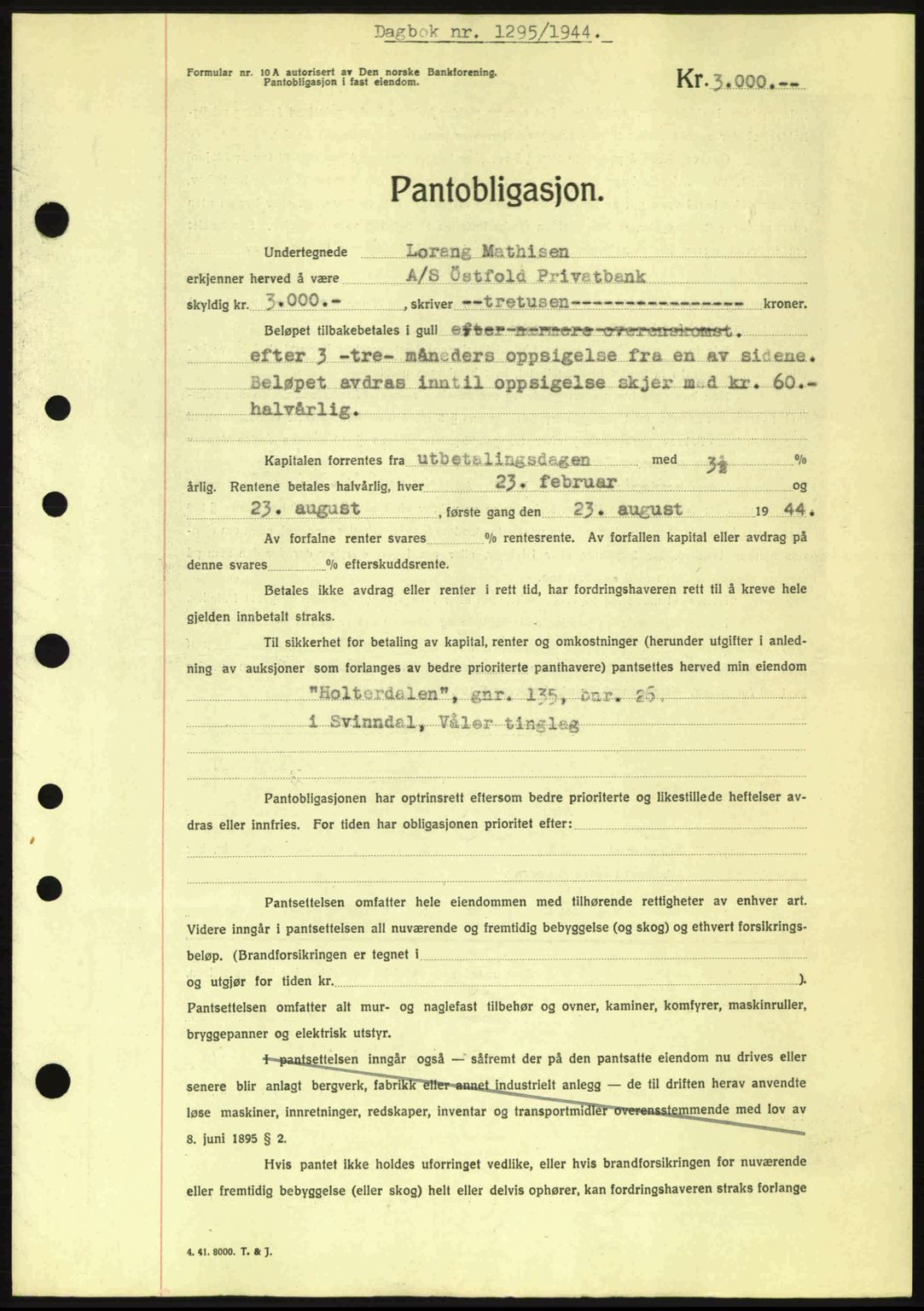 Moss sorenskriveri, SAO/A-10168: Pantebok nr. B13, 1943-1945, Dagboknr: 1295/1944