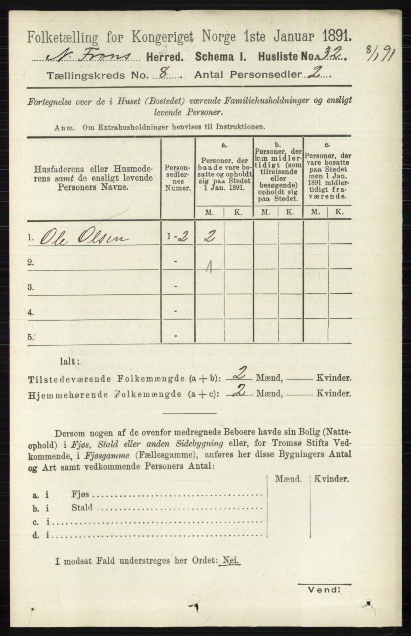 RA, Folketelling 1891 for 0518 Nord-Fron herred, 1891, s. 3418