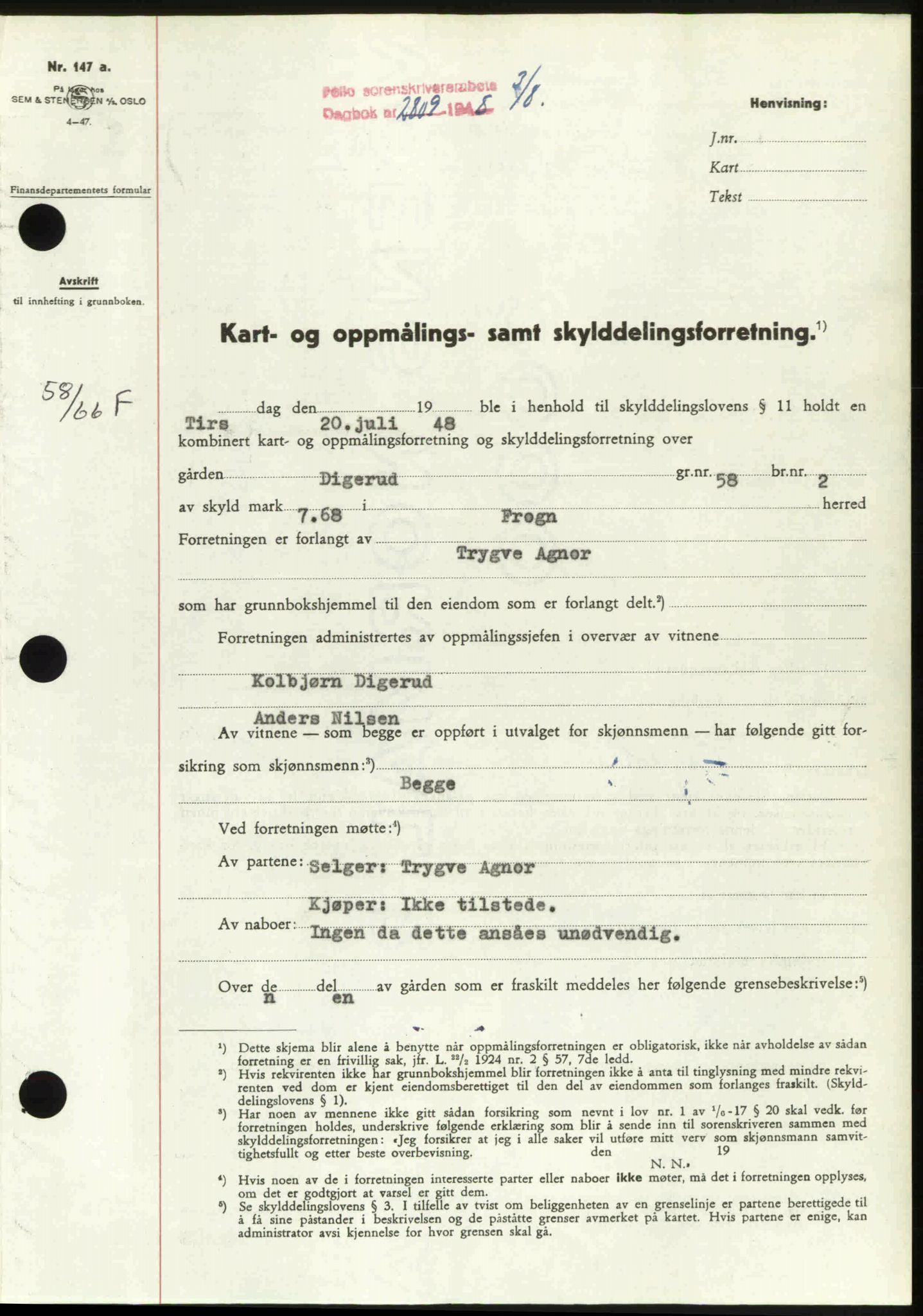 Follo sorenskriveri, SAO/A-10274/G/Ga/Gaa/L0085: Pantebok nr. I 85, 1948-1948, Dagboknr: 2809/1948