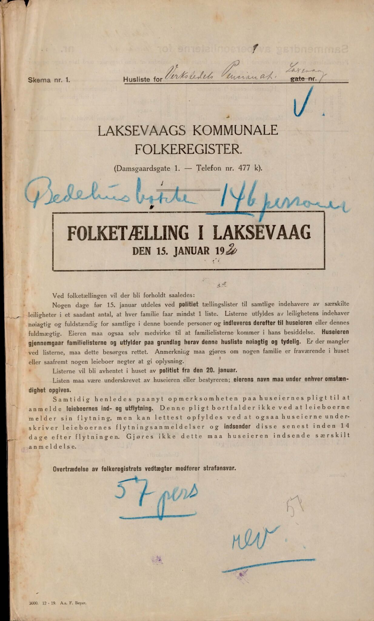 Laksevåg kommune. Folkeregisteret, BBA/A-1586/E/Ea/L0001: Folketellingskjema 1920, 1920, s. 1588