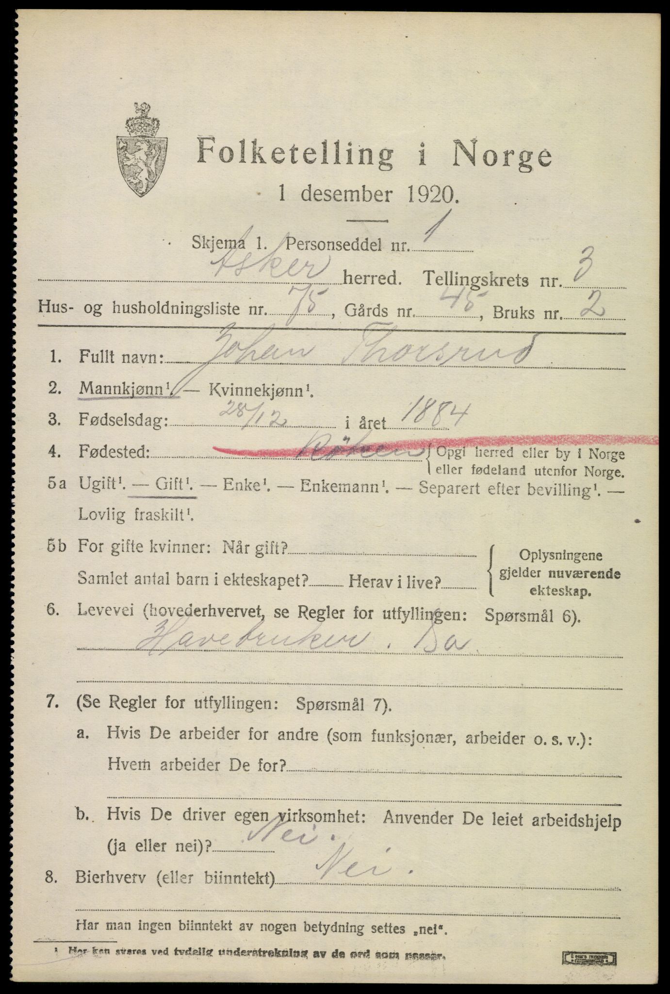 SAO, Folketelling 1920 for 0220 Asker herred, 1920, s. 9034