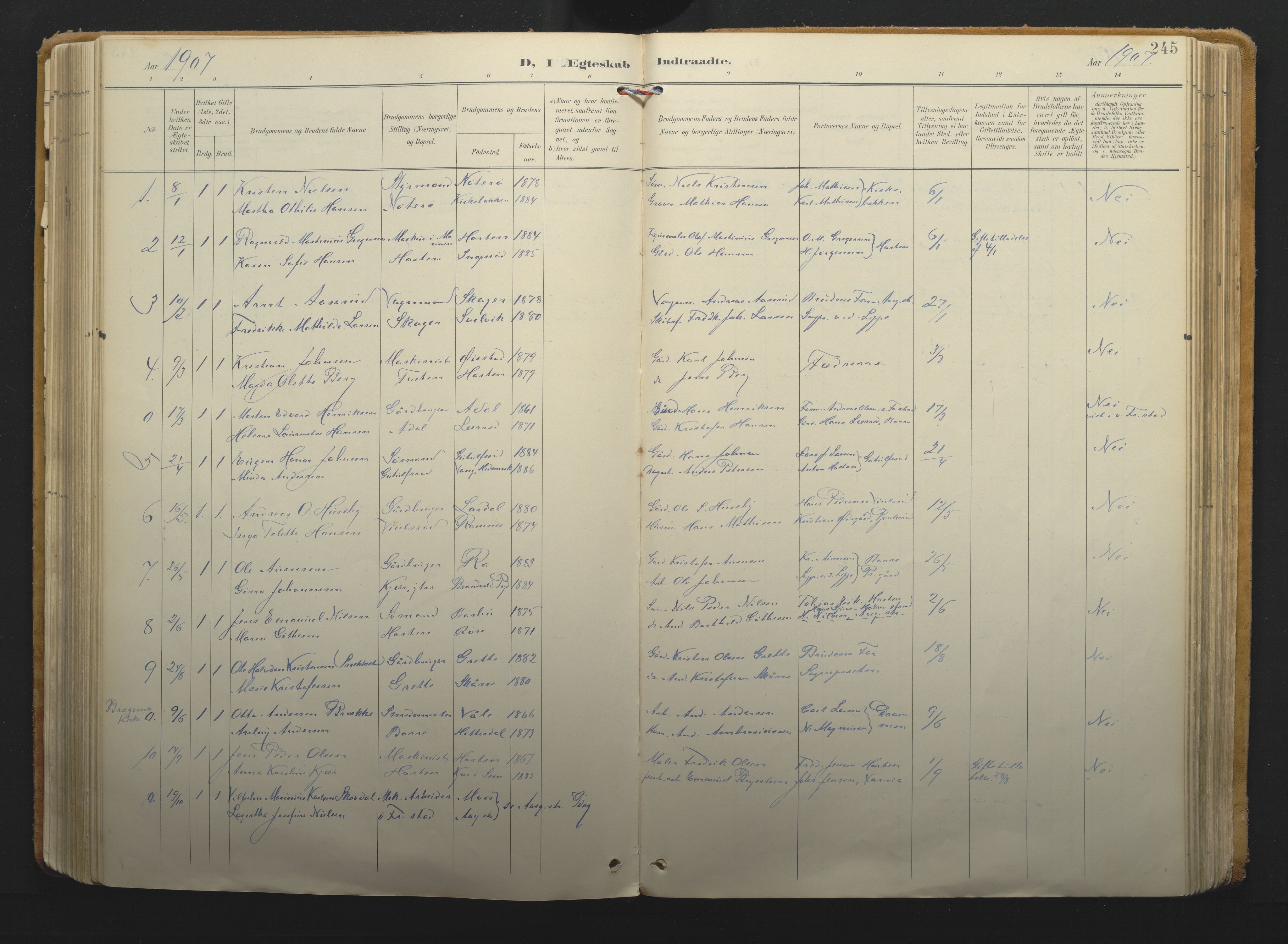 Borre kirkebøker, SAKO/A-338/F/Fa/L0011: Ministerialbok nr. I 11, 1897-1921, s. 245
