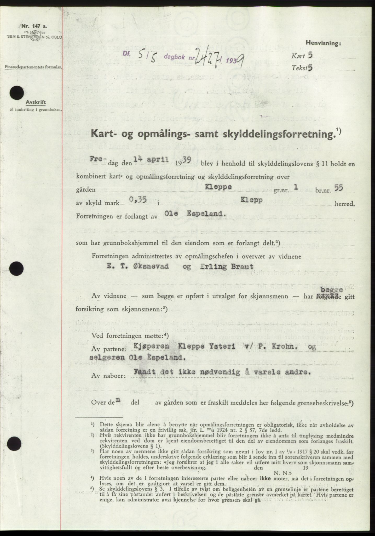 Jæren sorenskriveri, SAST/A-100310/03/G/Gba/L0074: Pantebok, 1939-1939, Dagboknr: 2427/1939