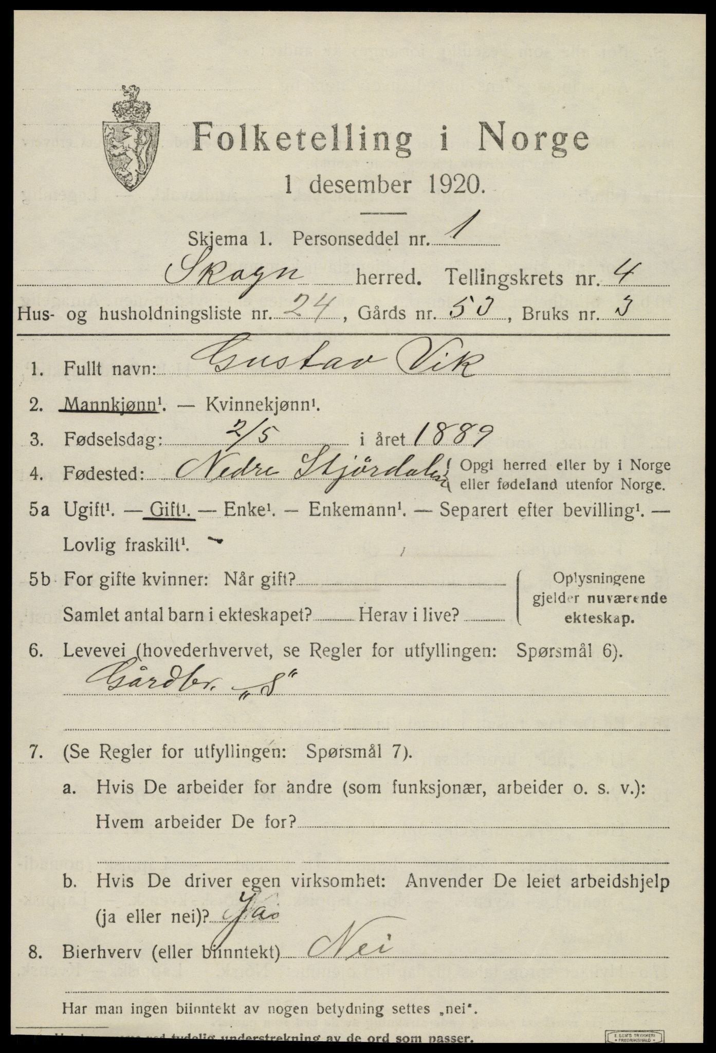 SAT, Folketelling 1920 for 1719 Skogn herred, 1920, s. 6113