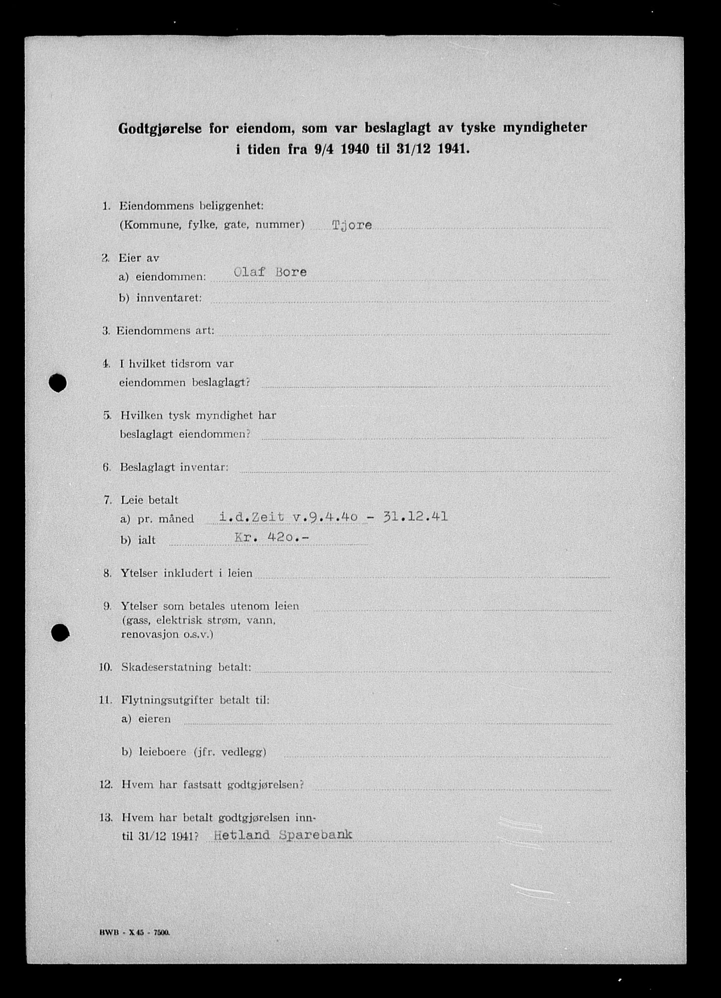 Justisdepartementet, Tilbakeføringskontoret for inndratte formuer, AV/RA-S-1564/I/L1014: Godtgjørelse for beslaglagt eiendom, 1940-1941, s. 197