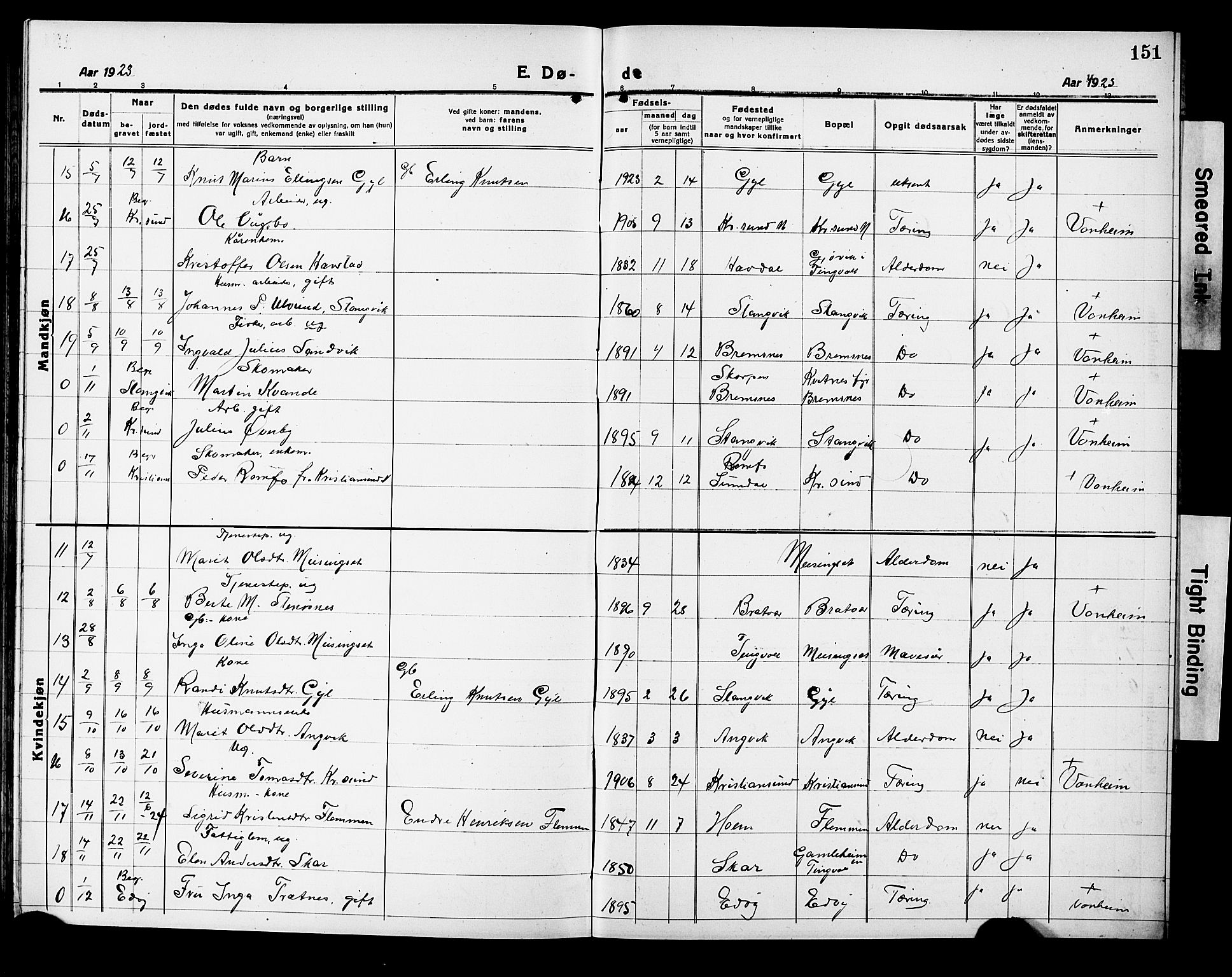 Ministerialprotokoller, klokkerbøker og fødselsregistre - Møre og Romsdal, AV/SAT-A-1454/586/L0994: Klokkerbok nr. 586C05, 1919-1927, s. 151