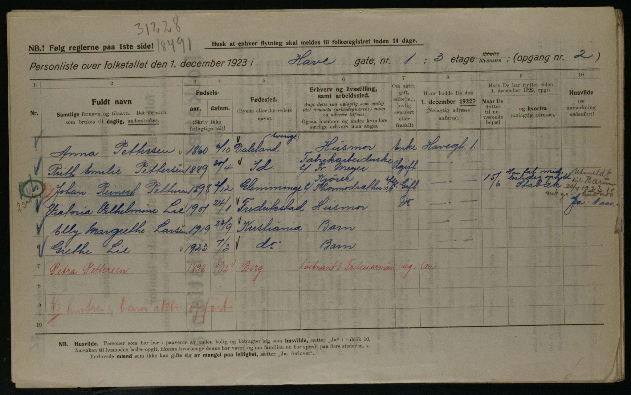 OBA, Kommunal folketelling 1.12.1923 for Kristiania, 1923, s. 37347