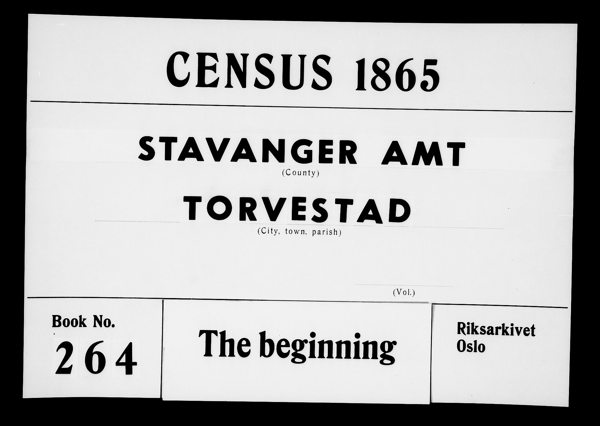 RA, Folketelling 1865 for 1152L Torvastad prestegjeld, Torvastad sokn, Skåre sokn og Utsira sokn, 1865, s. 1
