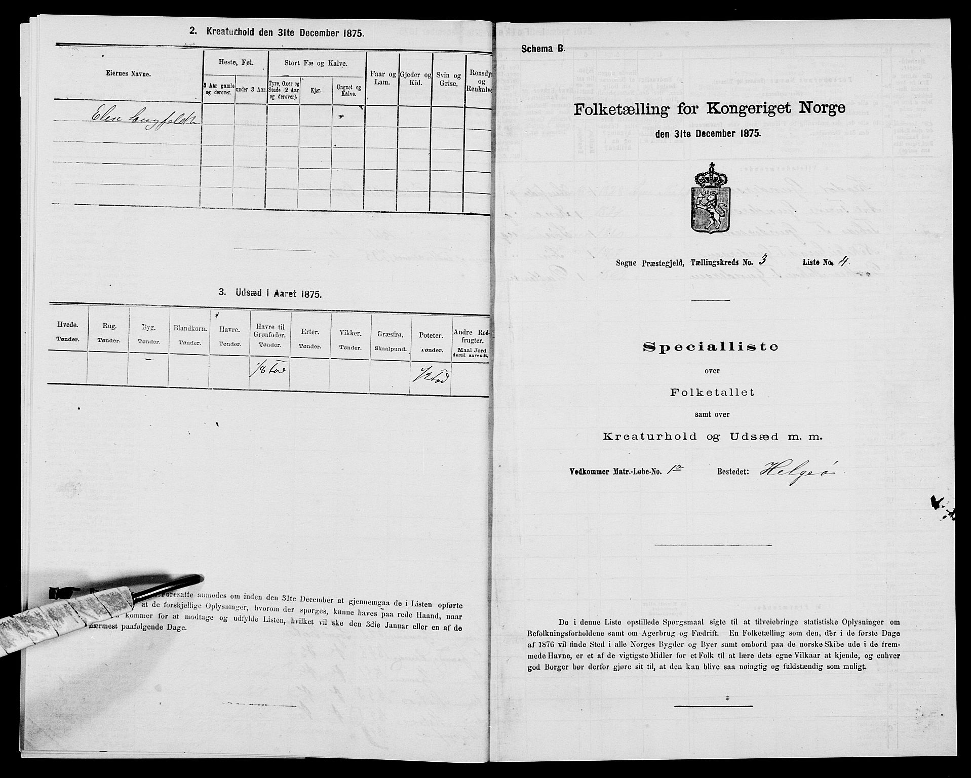 SAK, Folketelling 1875 for 1018P Søgne prestegjeld, 1875, s. 261