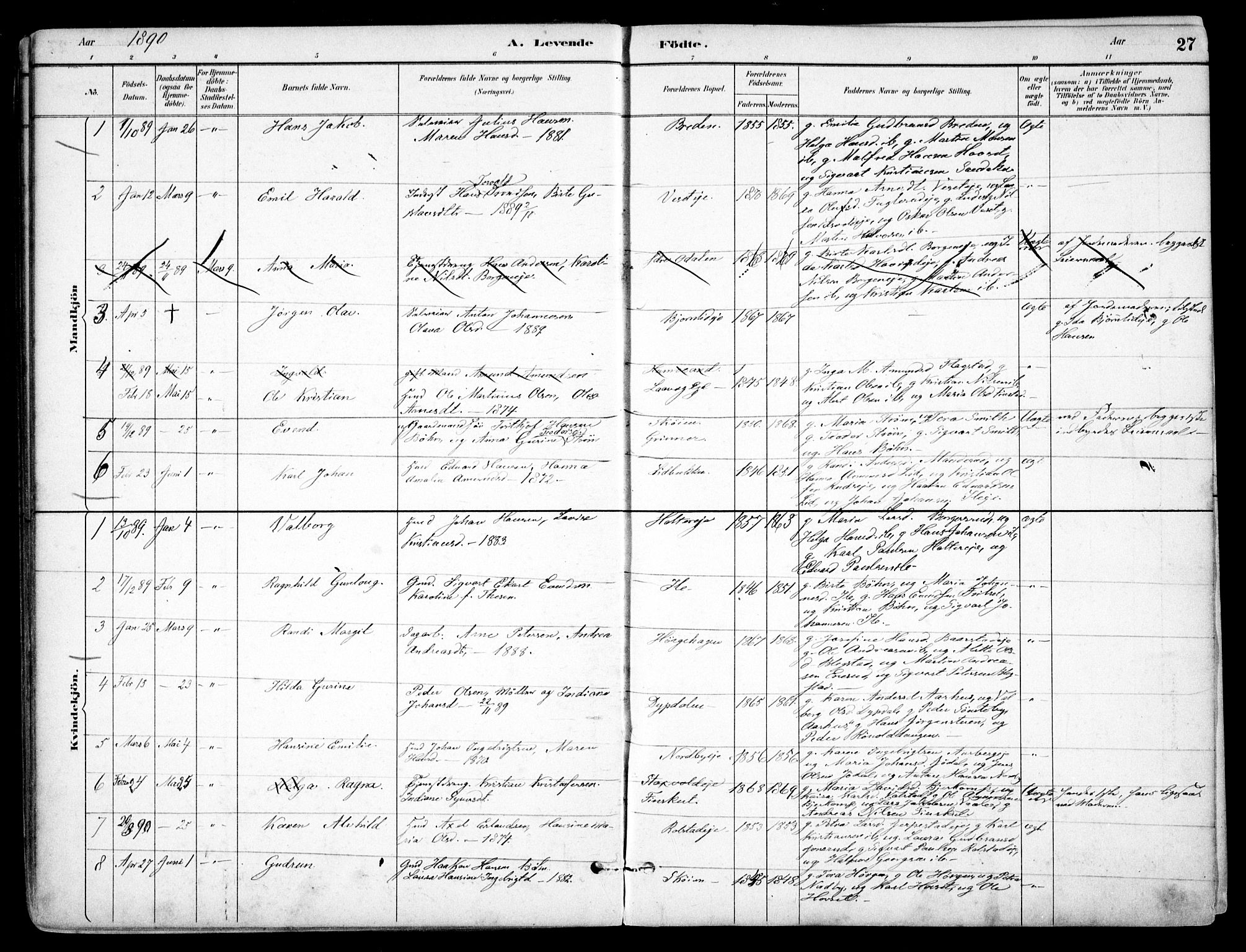 Nes prestekontor Kirkebøker, AV/SAO-A-10410/F/Fb/L0002: Ministerialbok nr. II 2, 1883-1918, s. 27