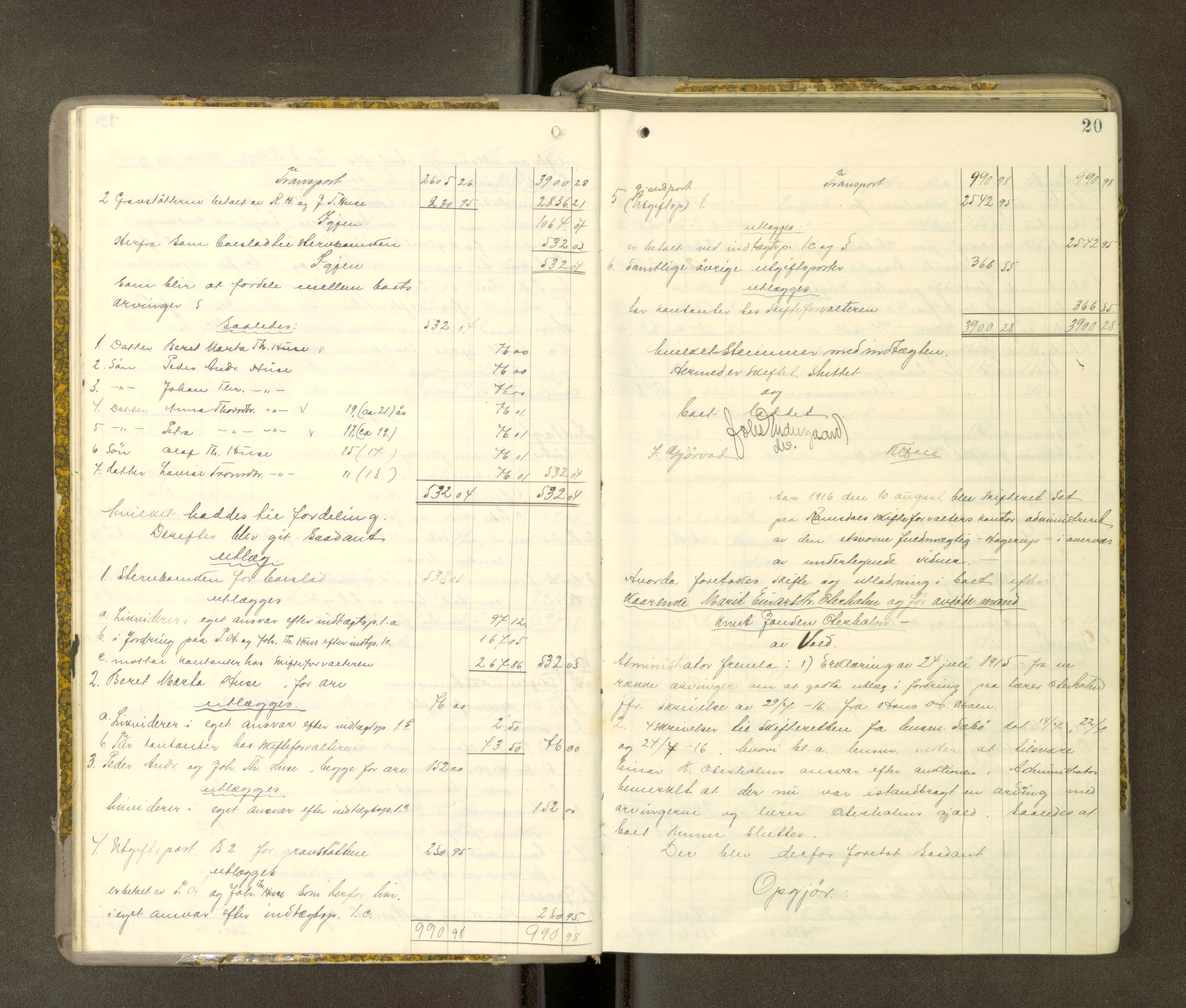 Romsdal sorenskriveri, AV/SAT-A-4149/1/3/3A/L0021: Skifteutlodnings Protokoll 7, 1916-1920, s. 19b-20a