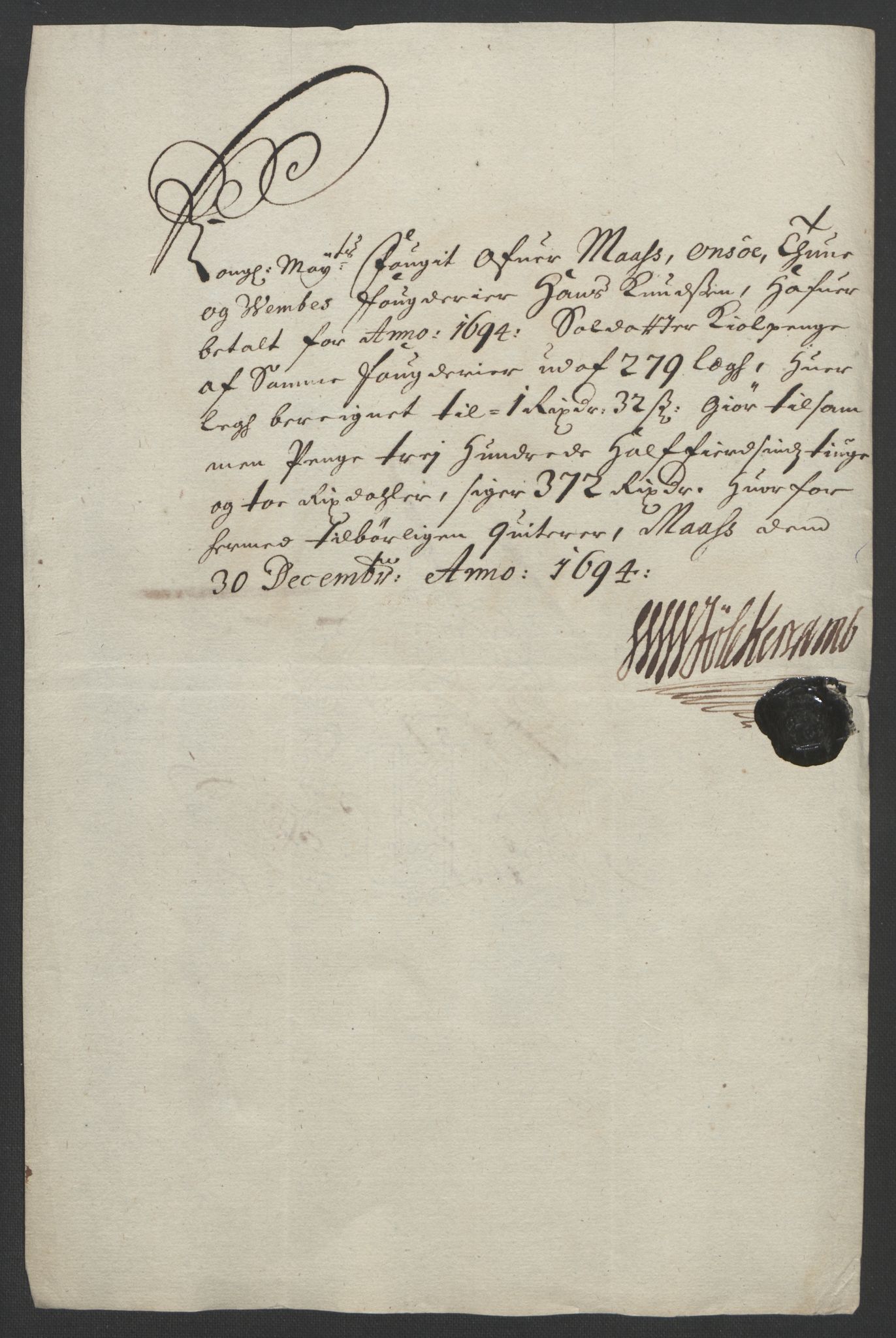 Rentekammeret inntil 1814, Reviderte regnskaper, Fogderegnskap, AV/RA-EA-4092/R03/L0121: Fogderegnskap Onsøy, Tune, Veme og Åbygge fogderi, 1694, s. 267