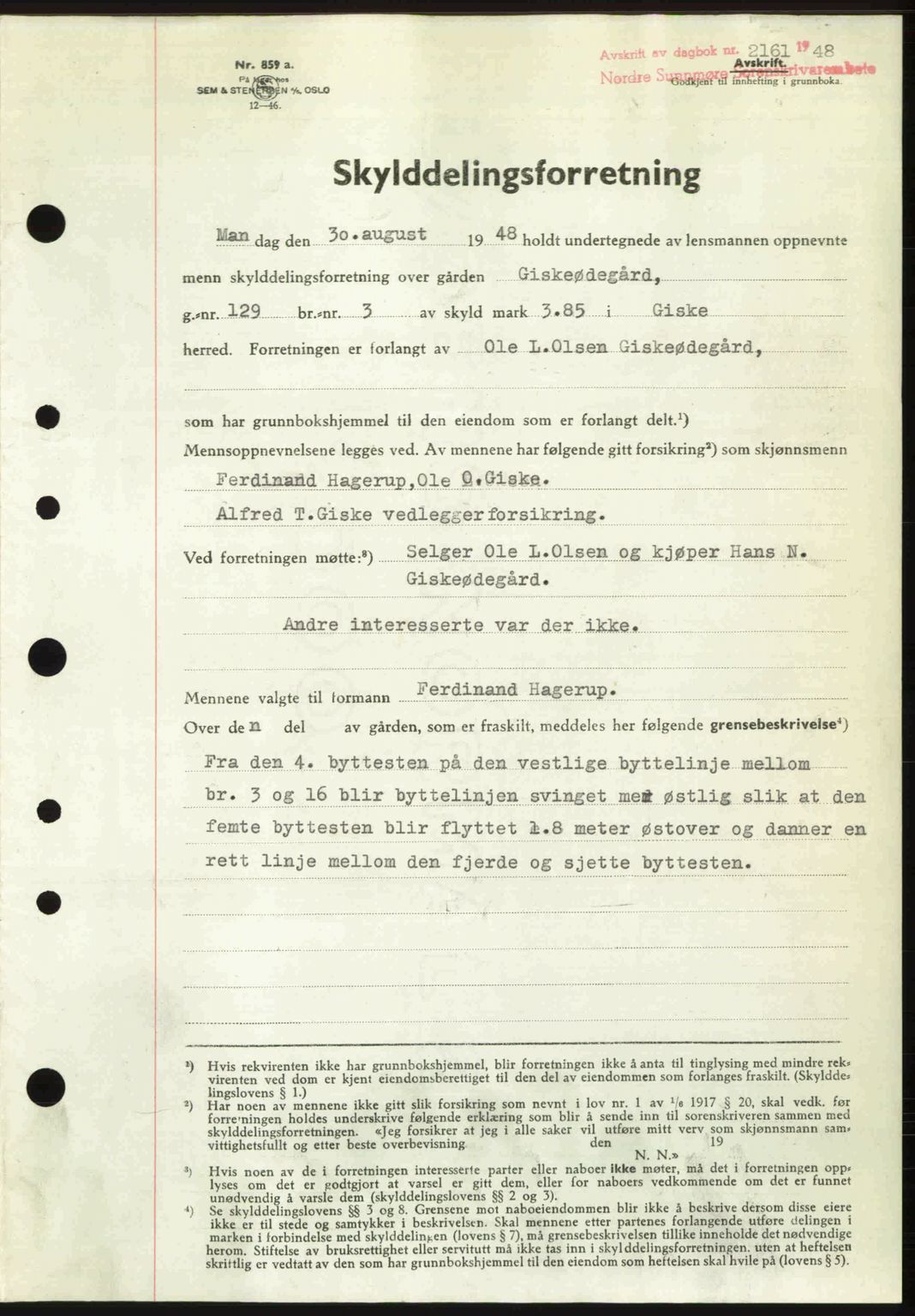 Nordre Sunnmøre sorenskriveri, SAT/A-0006/1/2/2C/2Ca: Pantebok nr. A29, 1948-1949, Dagboknr: 2161/1948