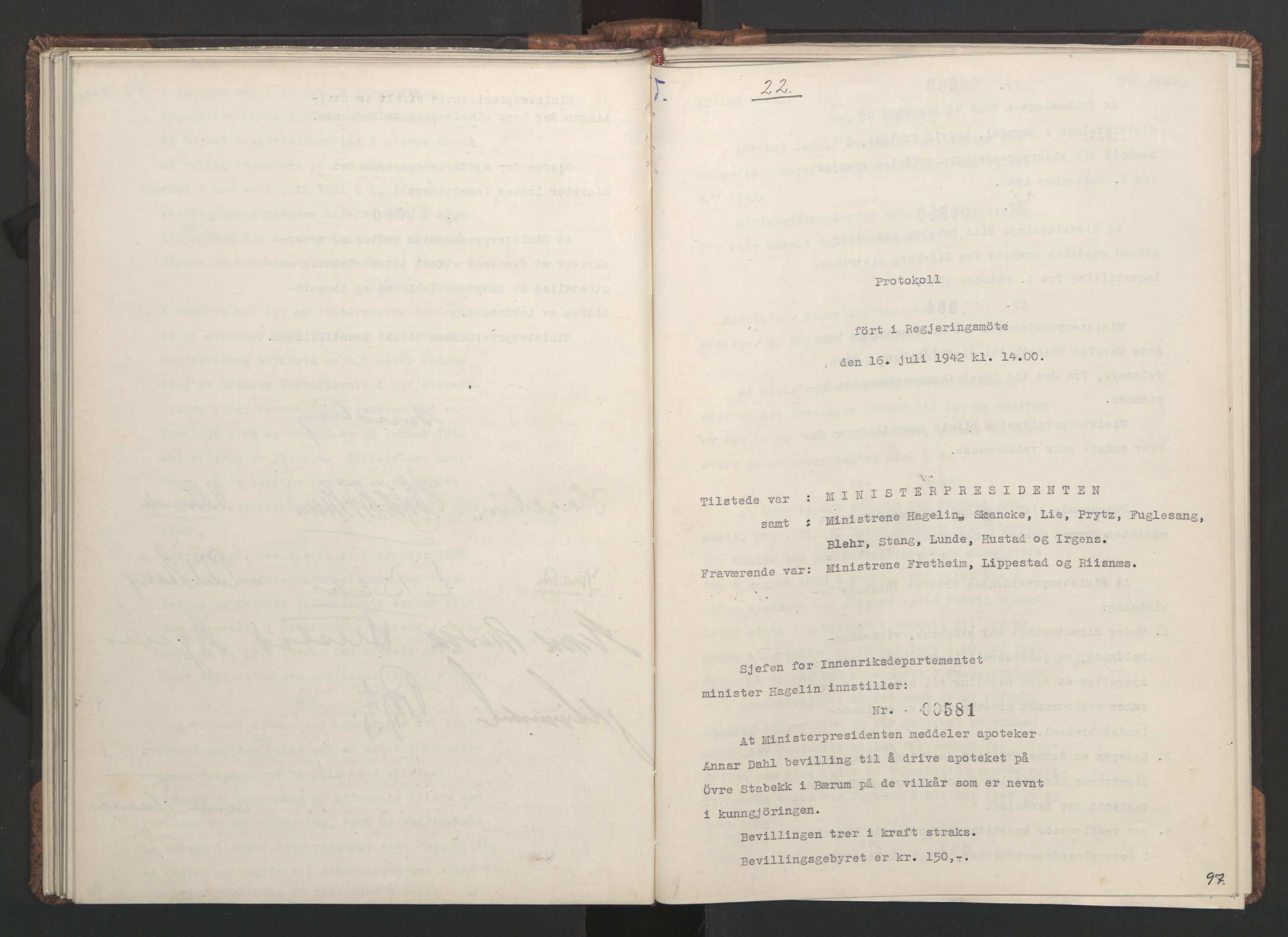 NS-administrasjonen 1940-1945 (Statsrådsekretariatet, de kommisariske statsråder mm), AV/RA-S-4279/D/Da/L0001: Beslutninger og tillegg (1-952 og 1-32), 1942, s. 100