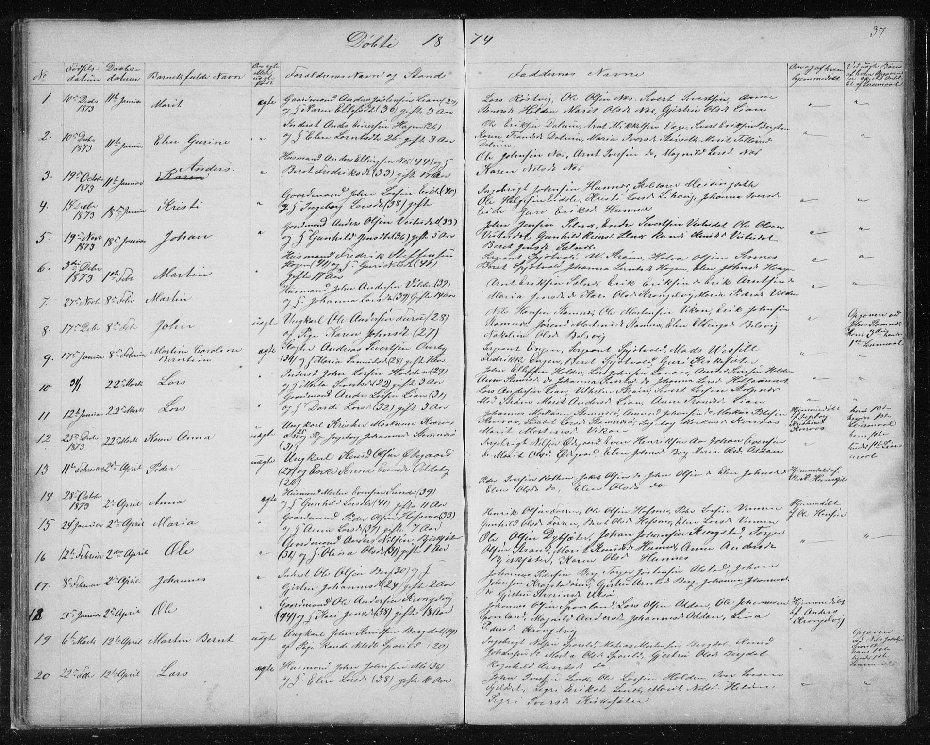 Ministerialprotokoller, klokkerbøker og fødselsregistre - Sør-Trøndelag, AV/SAT-A-1456/630/L0503: Klokkerbok nr. 630C01, 1869-1878, s. 37