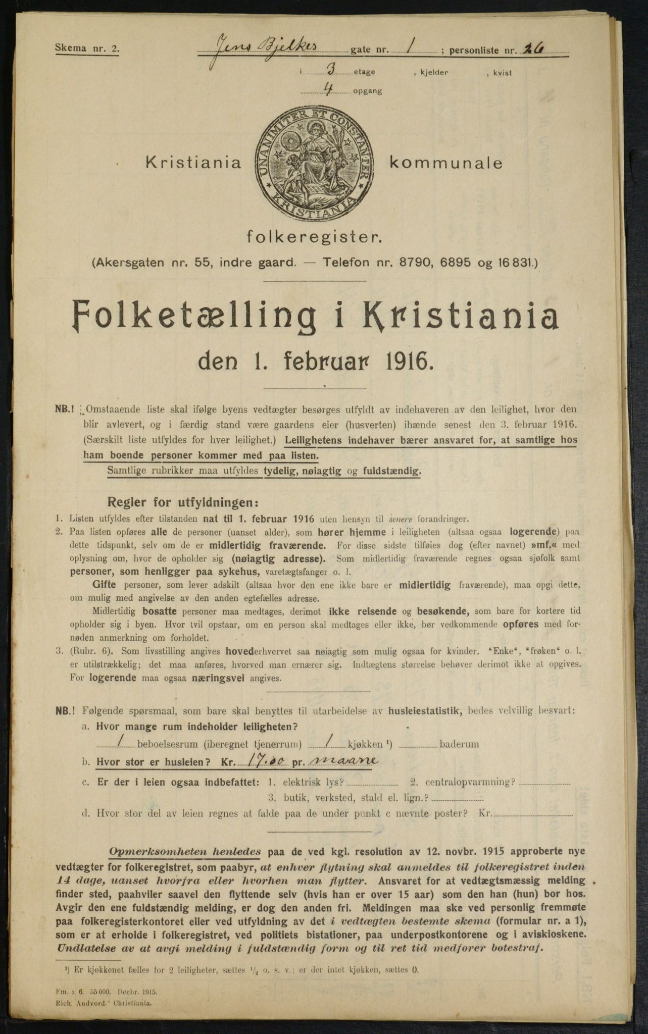 OBA, Kommunal folketelling 1.2.1916 for Kristiania, 1916, s. 46536