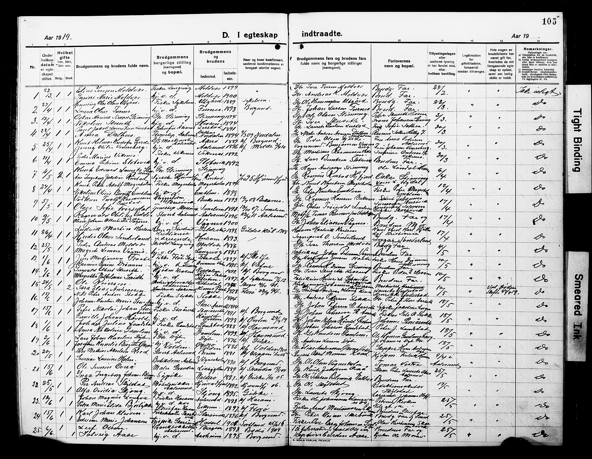 Ministerialprotokoller, klokkerbøker og fødselsregistre - Møre og Romsdal, AV/SAT-A-1454/528/L0434: Klokkerbok nr. 528C15, 1919-1927, s. 105