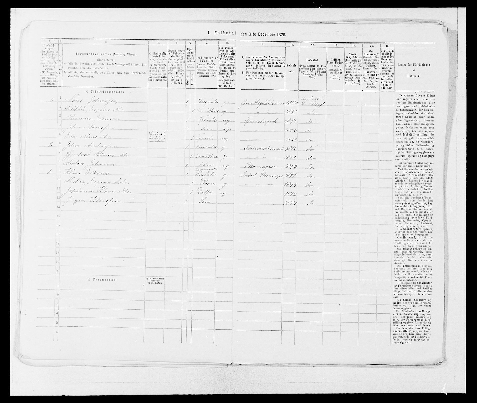 SAB, Folketelling 1875 for 1263P Lindås prestegjeld, 1875, s. 295