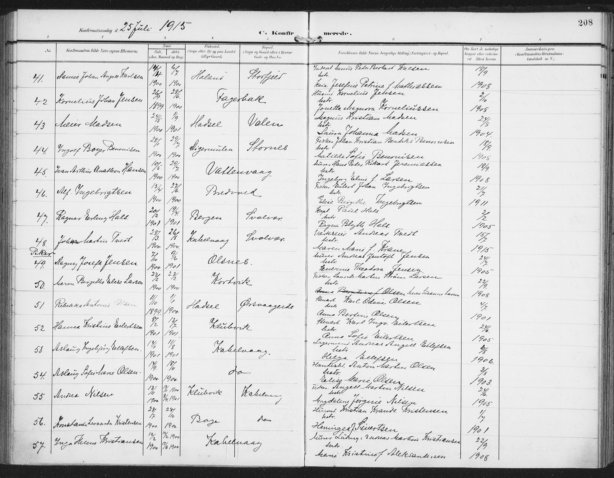 Ministerialprotokoller, klokkerbøker og fødselsregistre - Nordland, AV/SAT-A-1459/874/L1063: Ministerialbok nr. 874A07, 1907-1915, s. 208