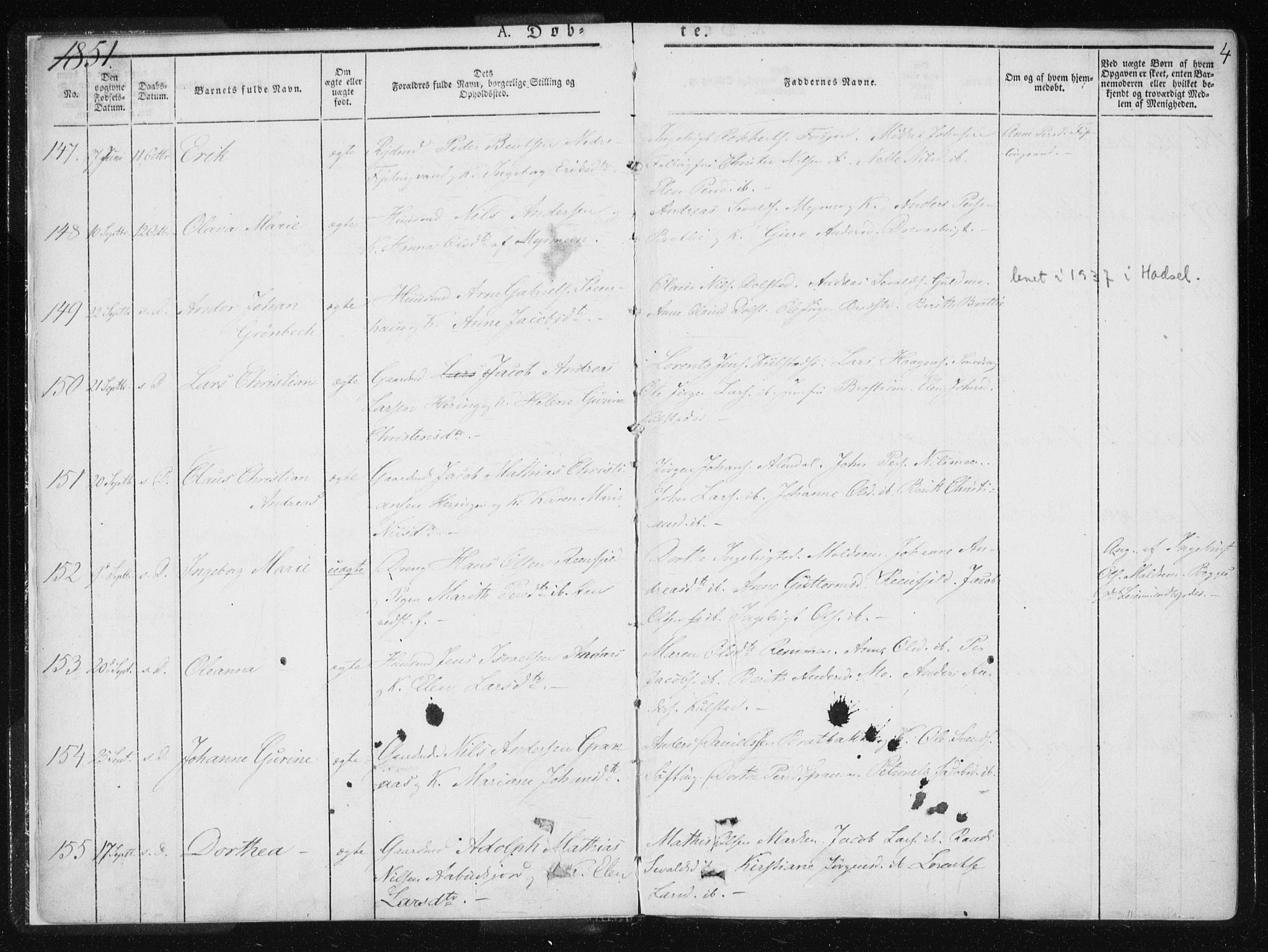 Ministerialprotokoller, klokkerbøker og fødselsregistre - Nordland, AV/SAT-A-1459/820/L0292: Ministerialbok nr. 820A13, 1851-1854, s. 4