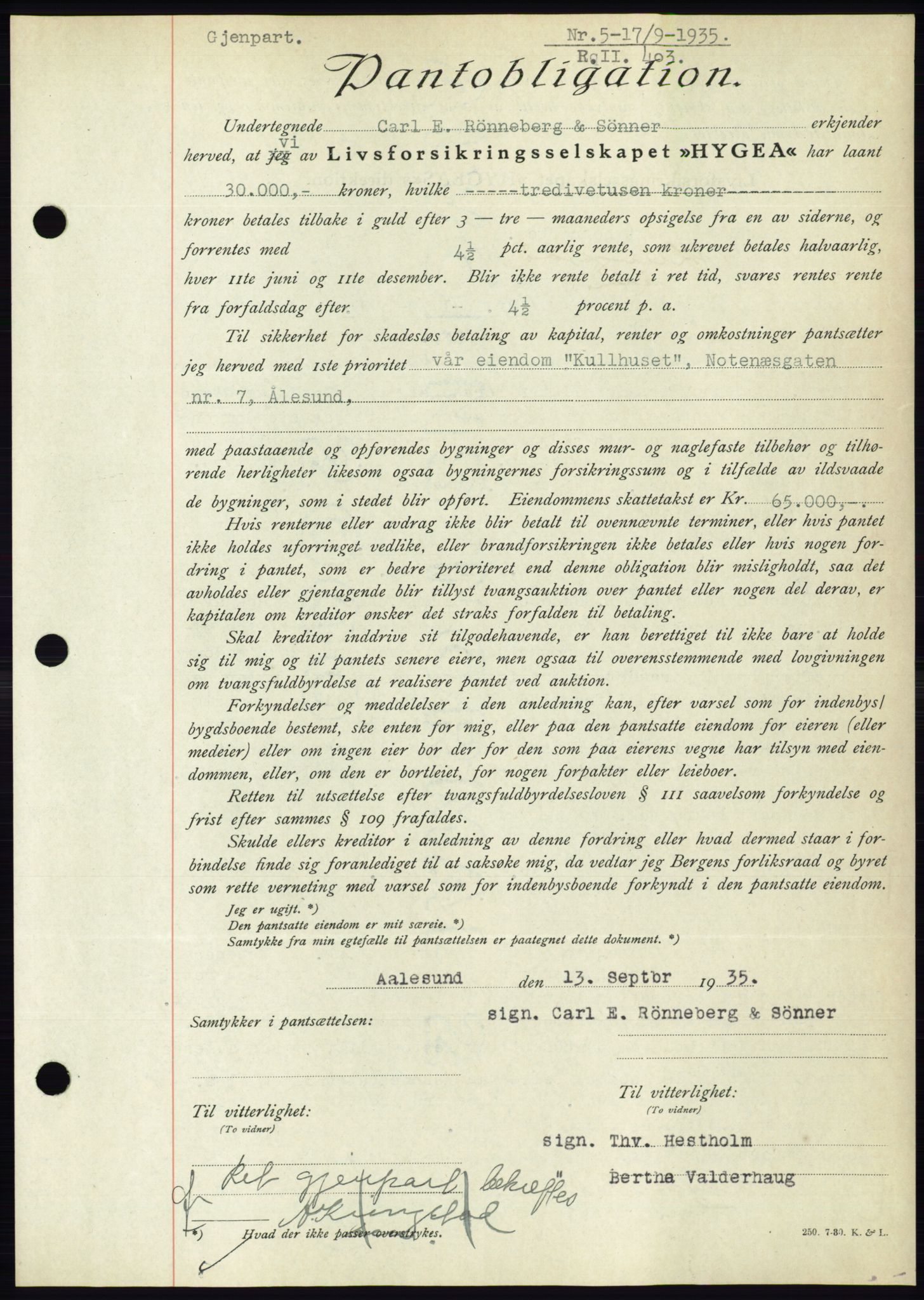 Ålesund byfogd, AV/SAT-A-4384: Pantebok nr. 32, 1934-1935, Tingl.dato: 17.09.1935