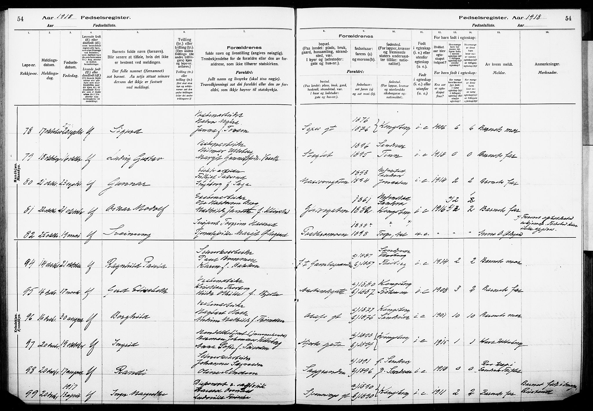 Kongsberg kirkebøker, AV/SAKO-A-22/J/Ja/L0001: Fødselsregister nr. I 1, 1916-1927, s. 54