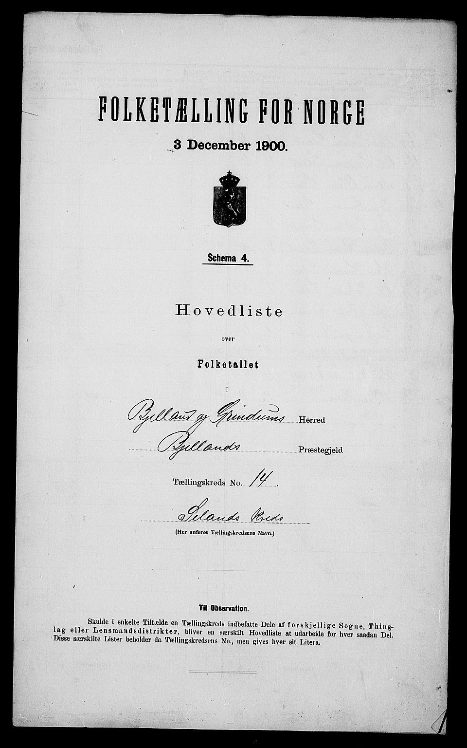 SAK, Folketelling 1900 for 1024 Bjelland og Grindheim herred, 1900, s. 36