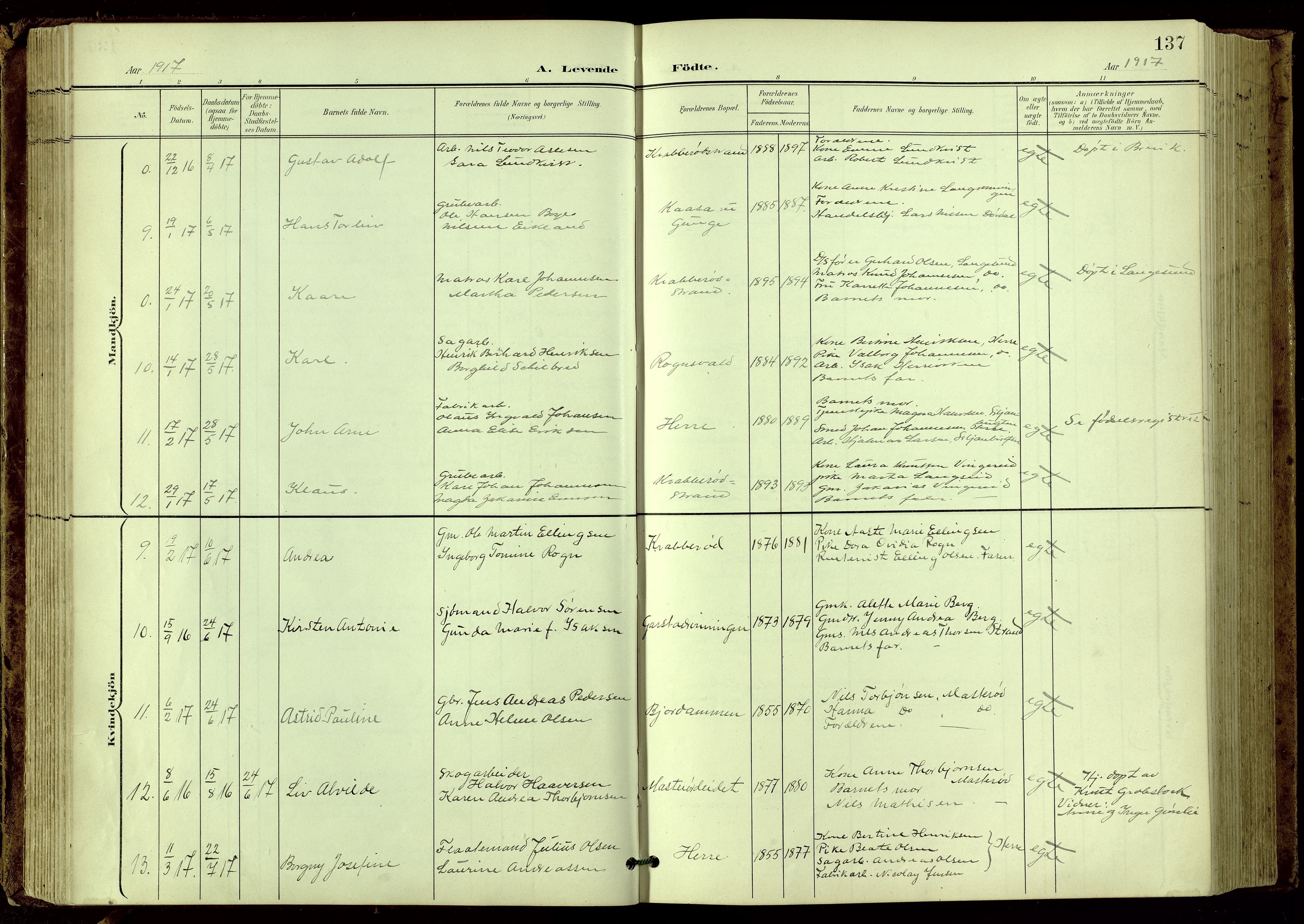 Bamble kirkebøker, SAKO/A-253/G/Ga/L0010: Klokkerbok nr. I 10, 1901-1919, s. 137