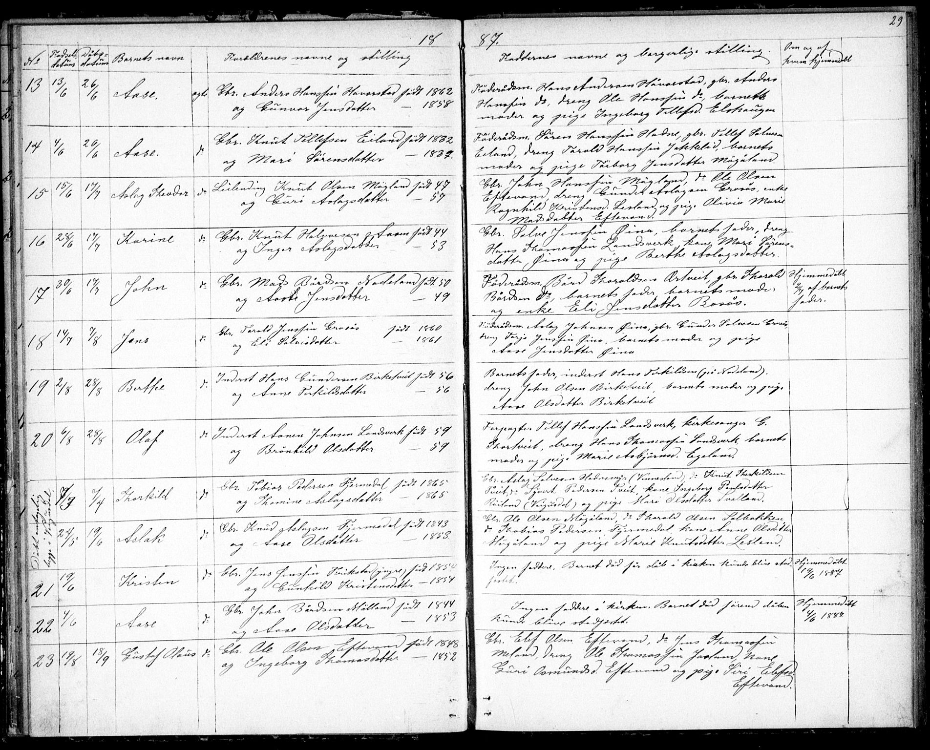 Evje sokneprestkontor, AV/SAK-1111-0008/F/Fb/Fbc/L0003: Klokkerbok nr. B 3, 1876-1889, s. 29