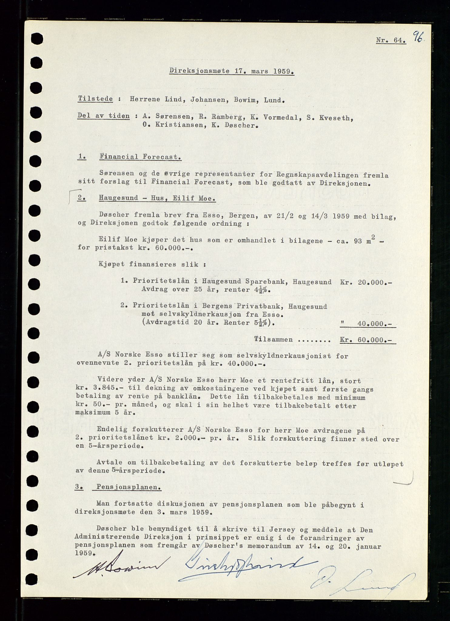 Pa 0982 - Esso Norge A/S, AV/SAST-A-100448/A/Aa/L0001/0001: Den administrerende direksjon Board minutes (styrereferater) / Den administrerende direksjon Board minutes (styrereferater), 1958-1959, s. 96