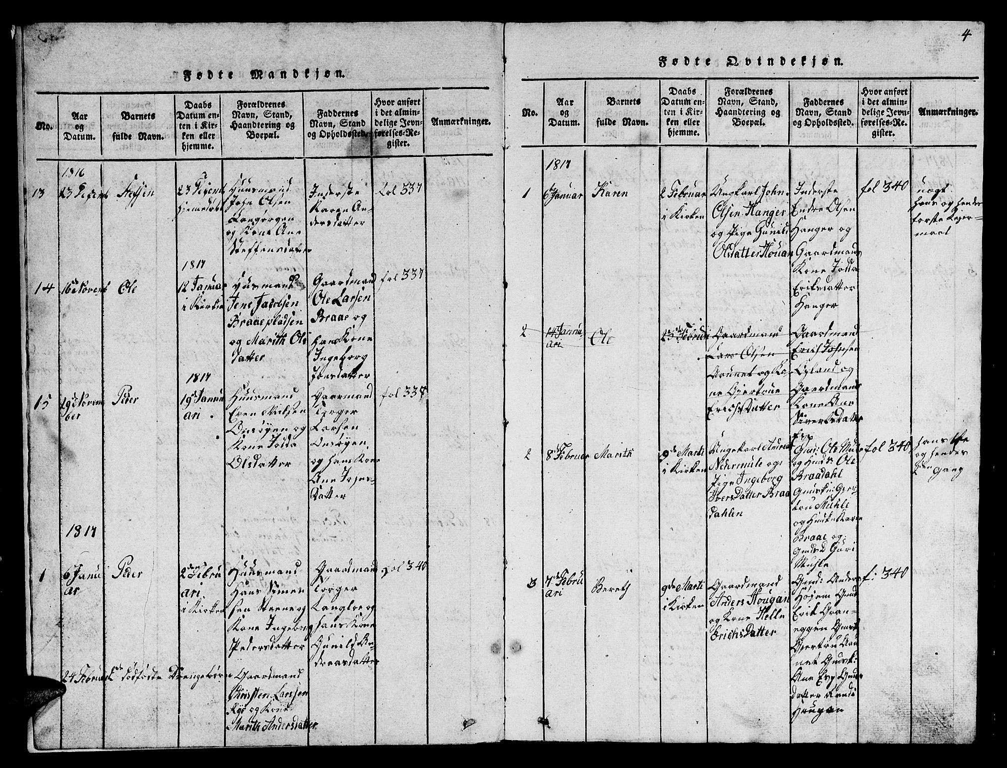 Ministerialprotokoller, klokkerbøker og fødselsregistre - Sør-Trøndelag, SAT/A-1456/612/L0385: Klokkerbok nr. 612C01, 1816-1845, s. 4
