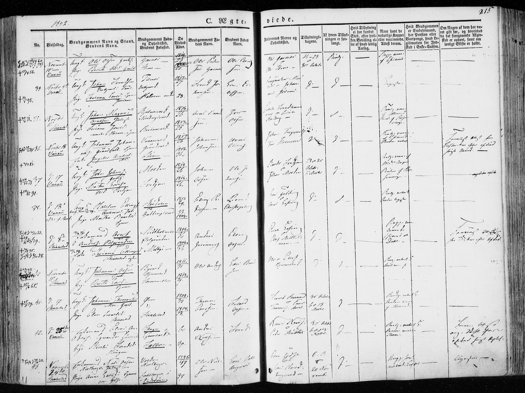 Ministerialprotokoller, klokkerbøker og fødselsregistre - Nord-Trøndelag, AV/SAT-A-1458/723/L0239: Ministerialbok nr. 723A08, 1841-1851, s. 215