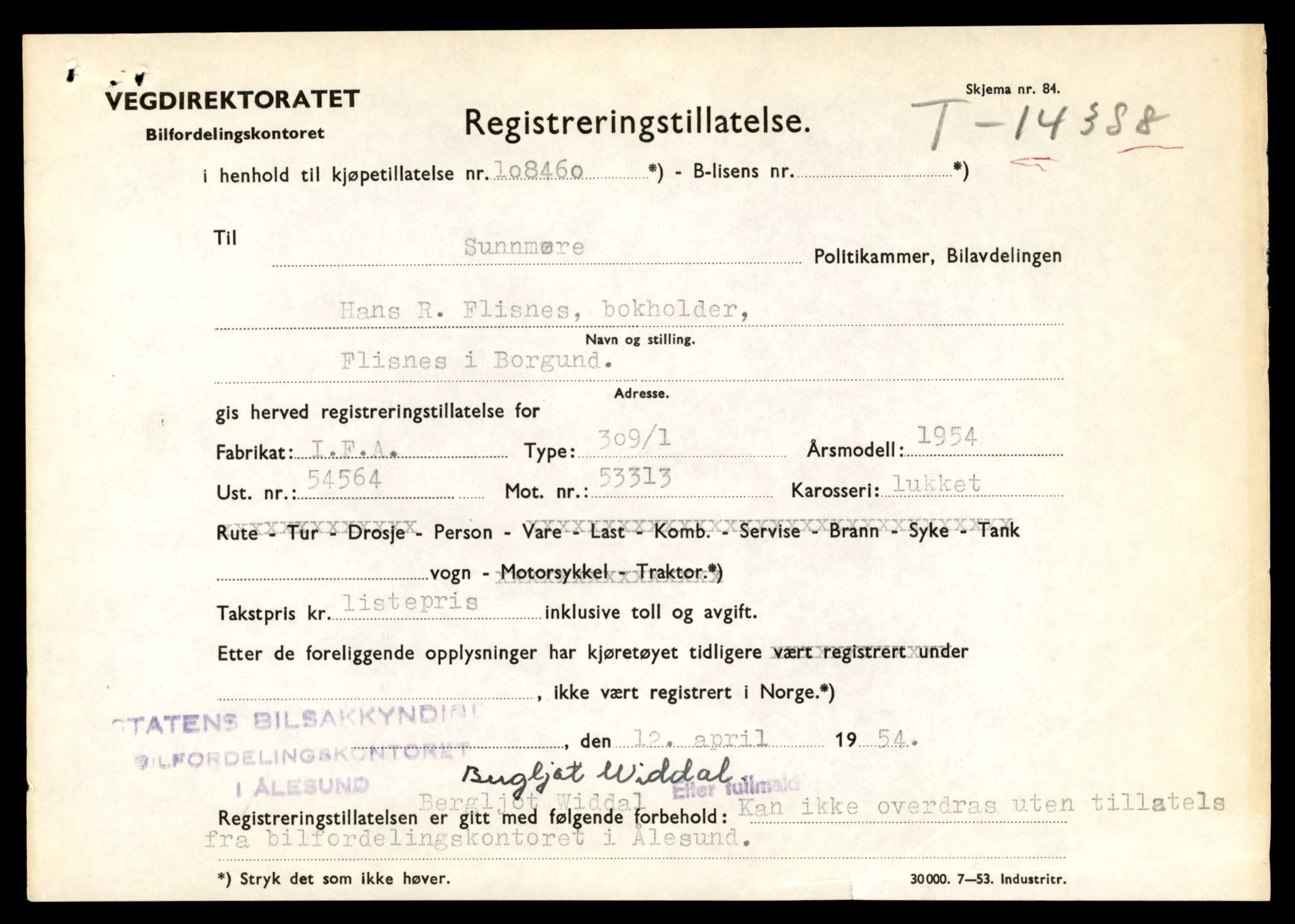 Møre og Romsdal vegkontor - Ålesund trafikkstasjon, AV/SAT-A-4099/F/Fe/L0045: Registreringskort for kjøretøy T 14320 - T 14444, 1927-1998, s. 1745