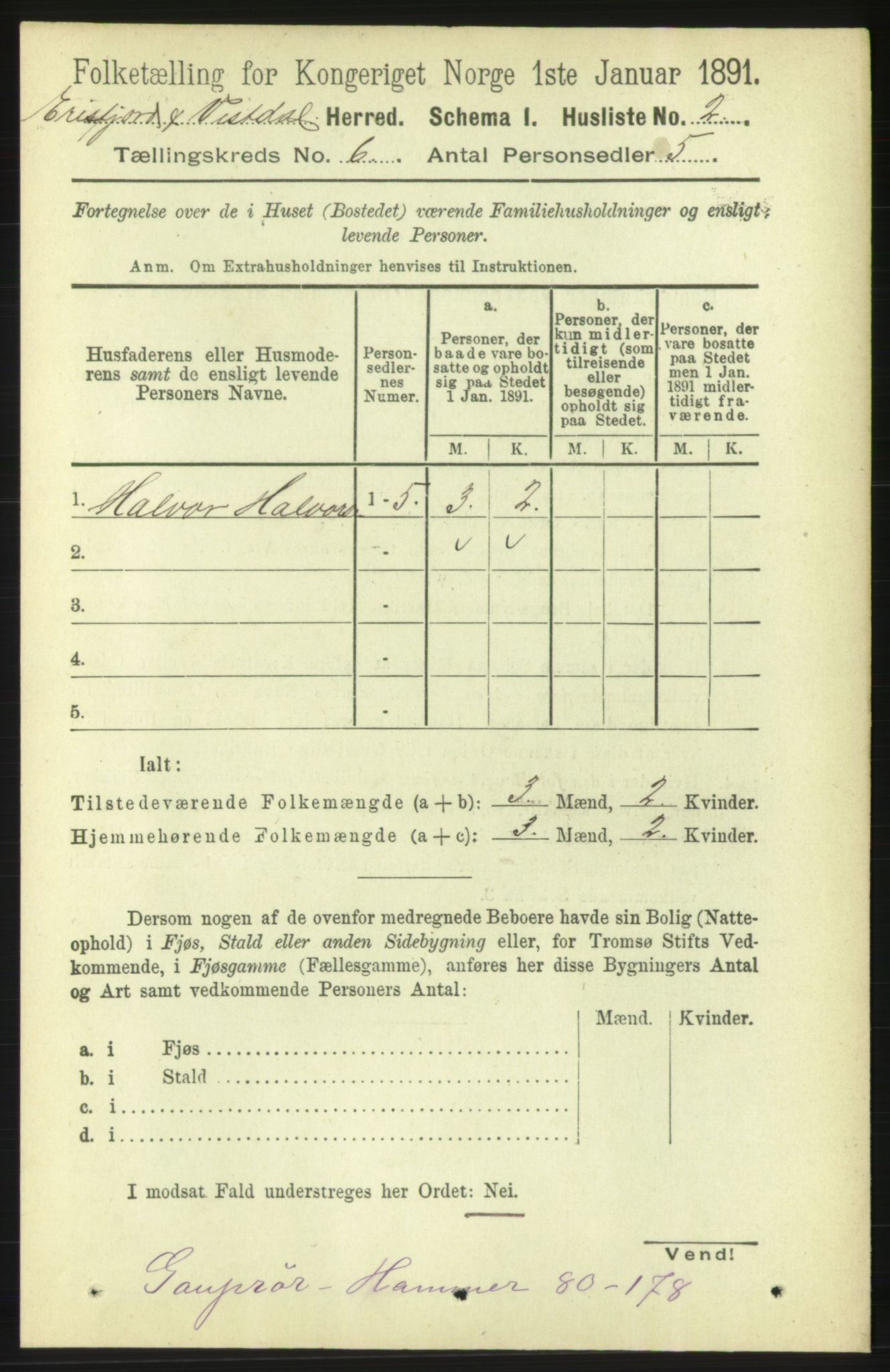 RA, Folketelling 1891 for 1542 Eresfjord og Vistdal herred, 1891, s. 1457