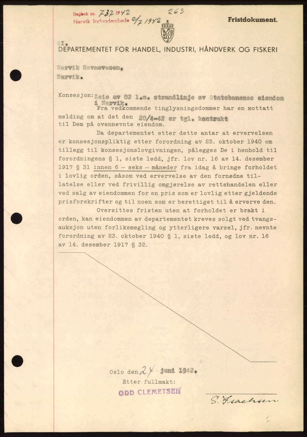Narvik sorenskriveri, SAT/A-0002/1/2/2C/2Ca: Pantebok nr. A19, 1942-1943, Dagboknr: 737/1942